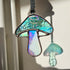 Textured Iridescent Green-Blue Mushroom Stained Glass Suncatcher