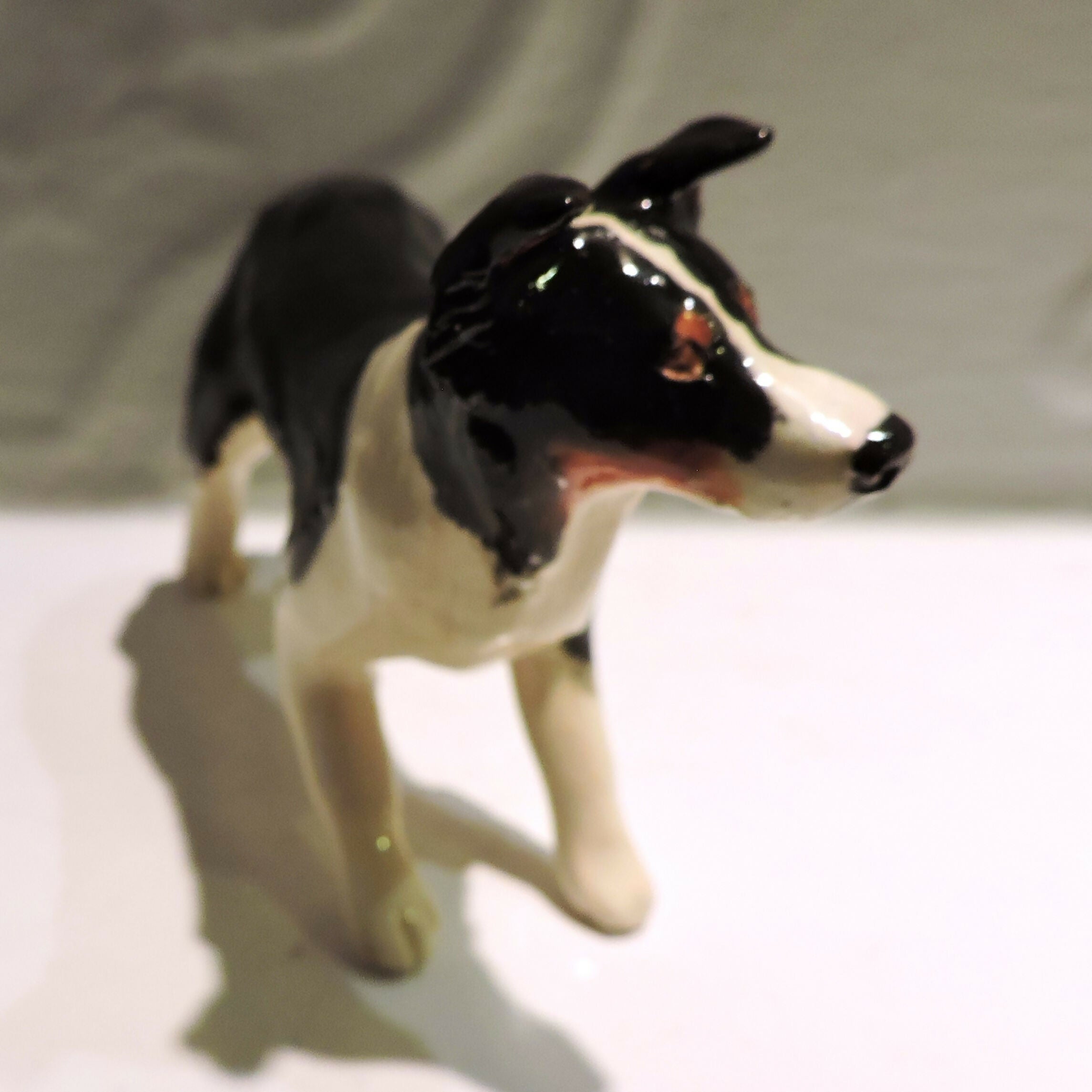 Ceramic Border Collie Sculpture, Tricolour