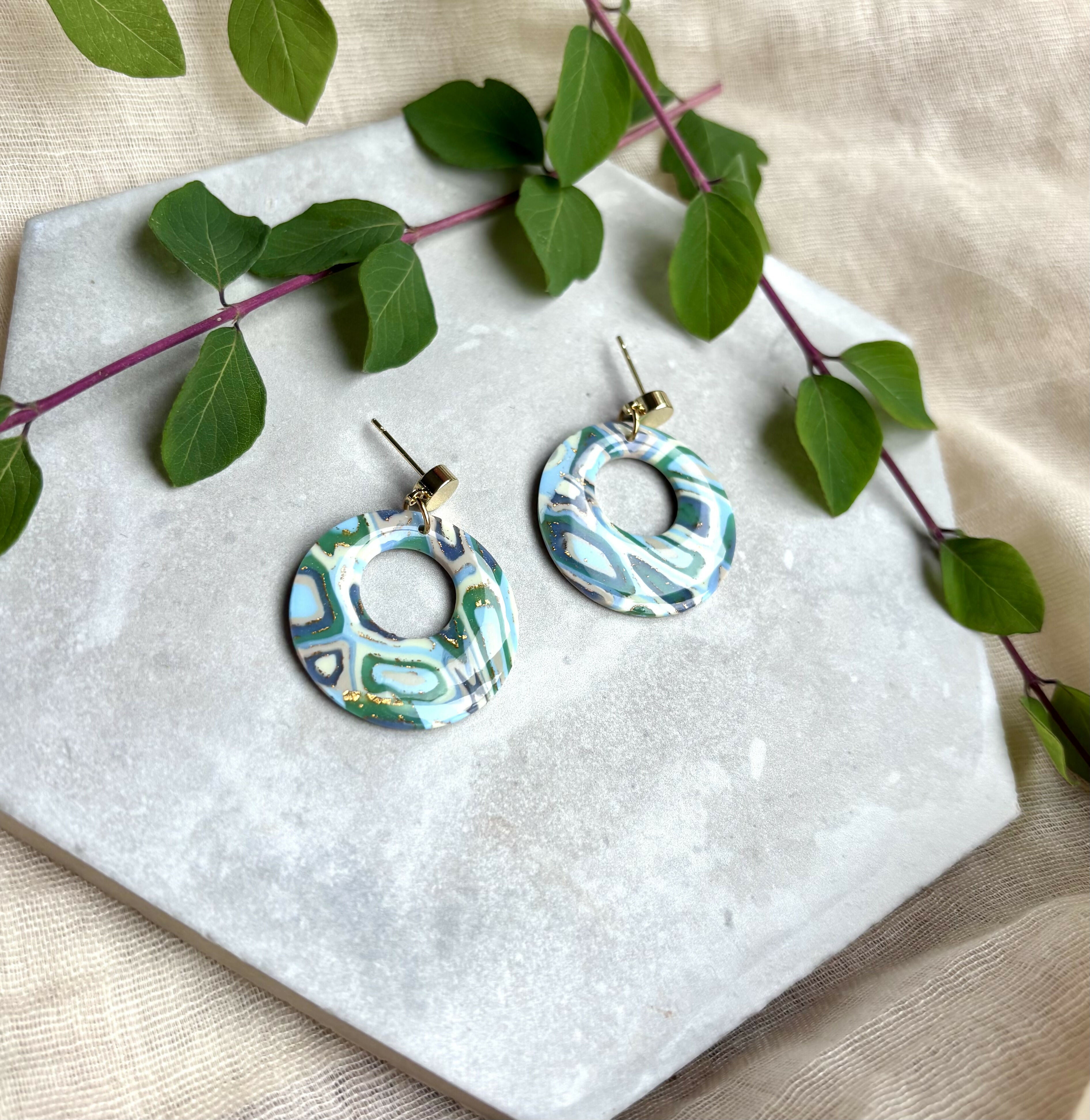 Aqua Collection - Round Polymer Clay Earrings