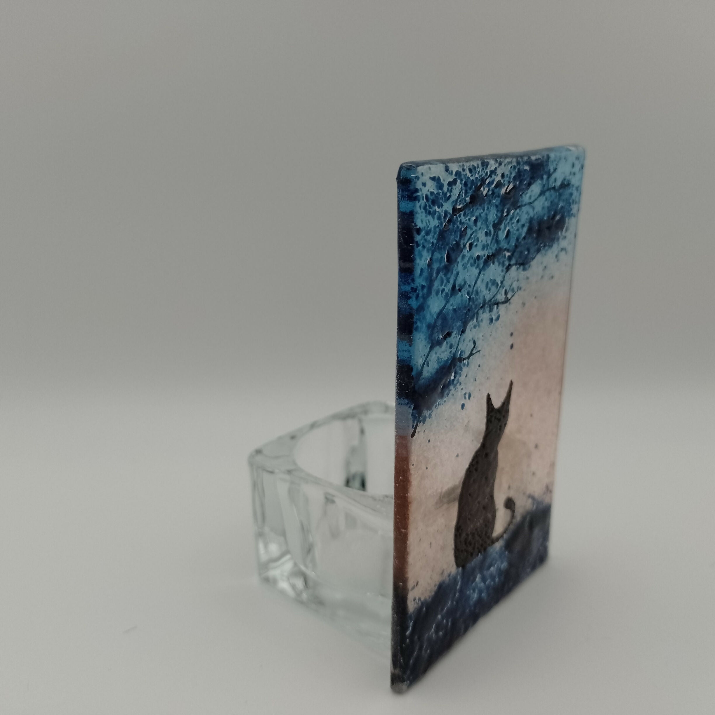 Fused Glass Silhouette Cat Tealight