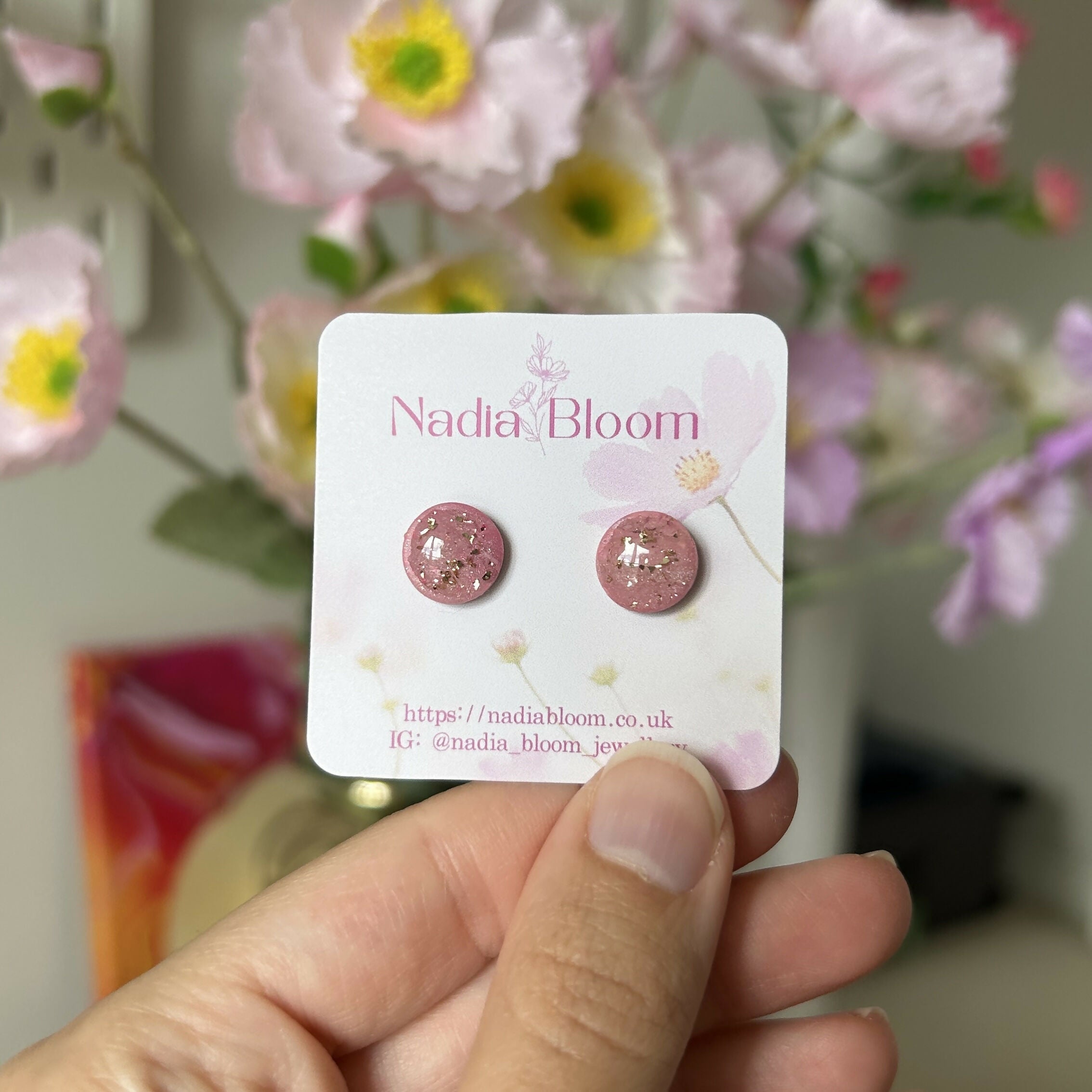 Round Pink Marble Pattern Studs
