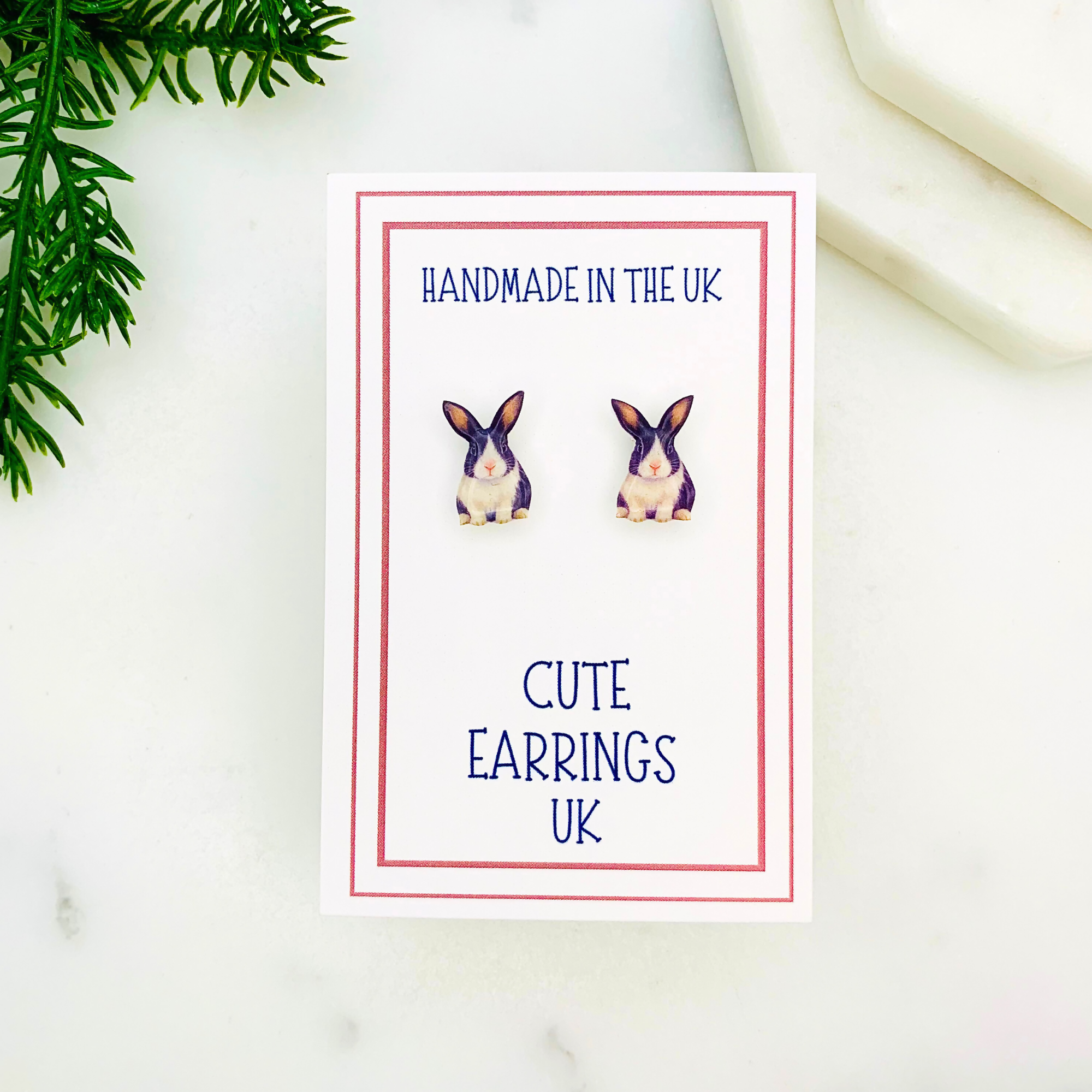Black & White Bunny Rabbit Stud Earrings