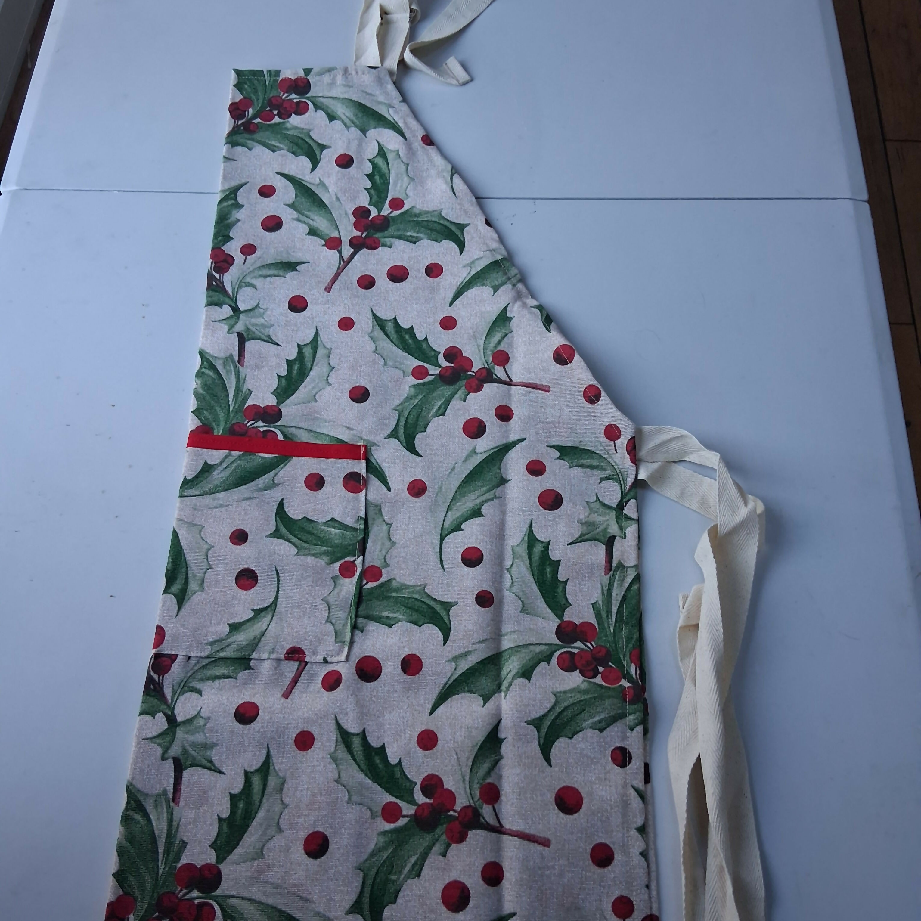 Christmas Holly Print Adult Apron Handmade in the UK in Cotton Rich Linen