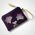 Lotus Flower Aubergine Velvet Zip-Up Pouch with Wrist Strap