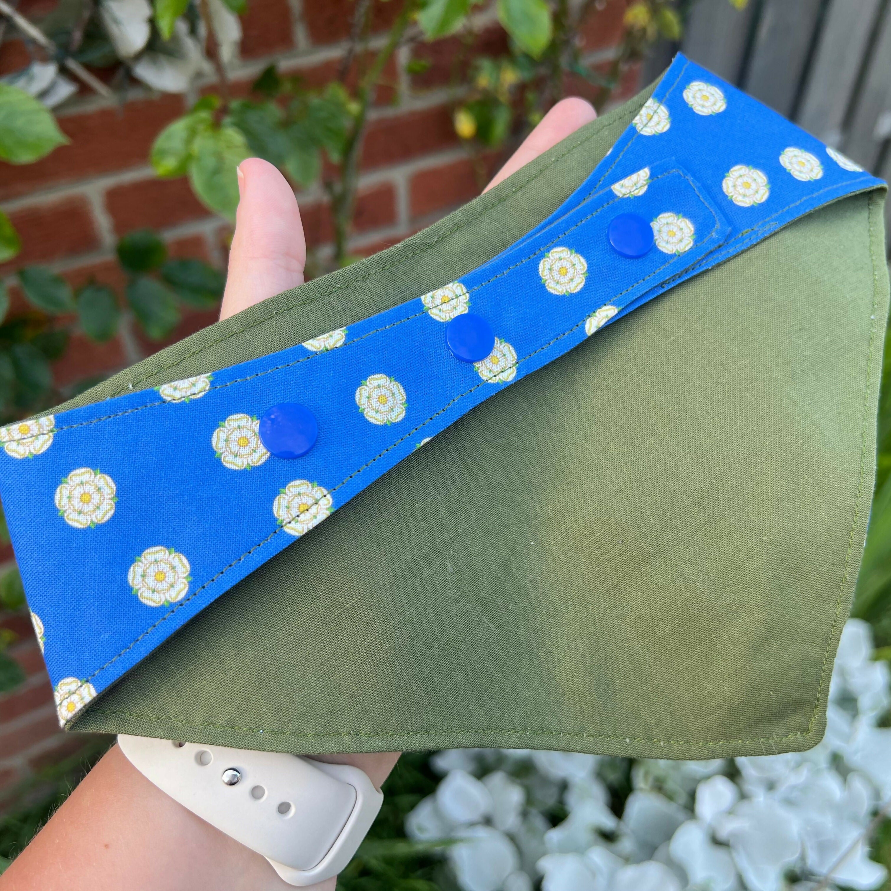 Yorkshire Rose Bloom Patterned Slip On -Snap On Dog Bandana