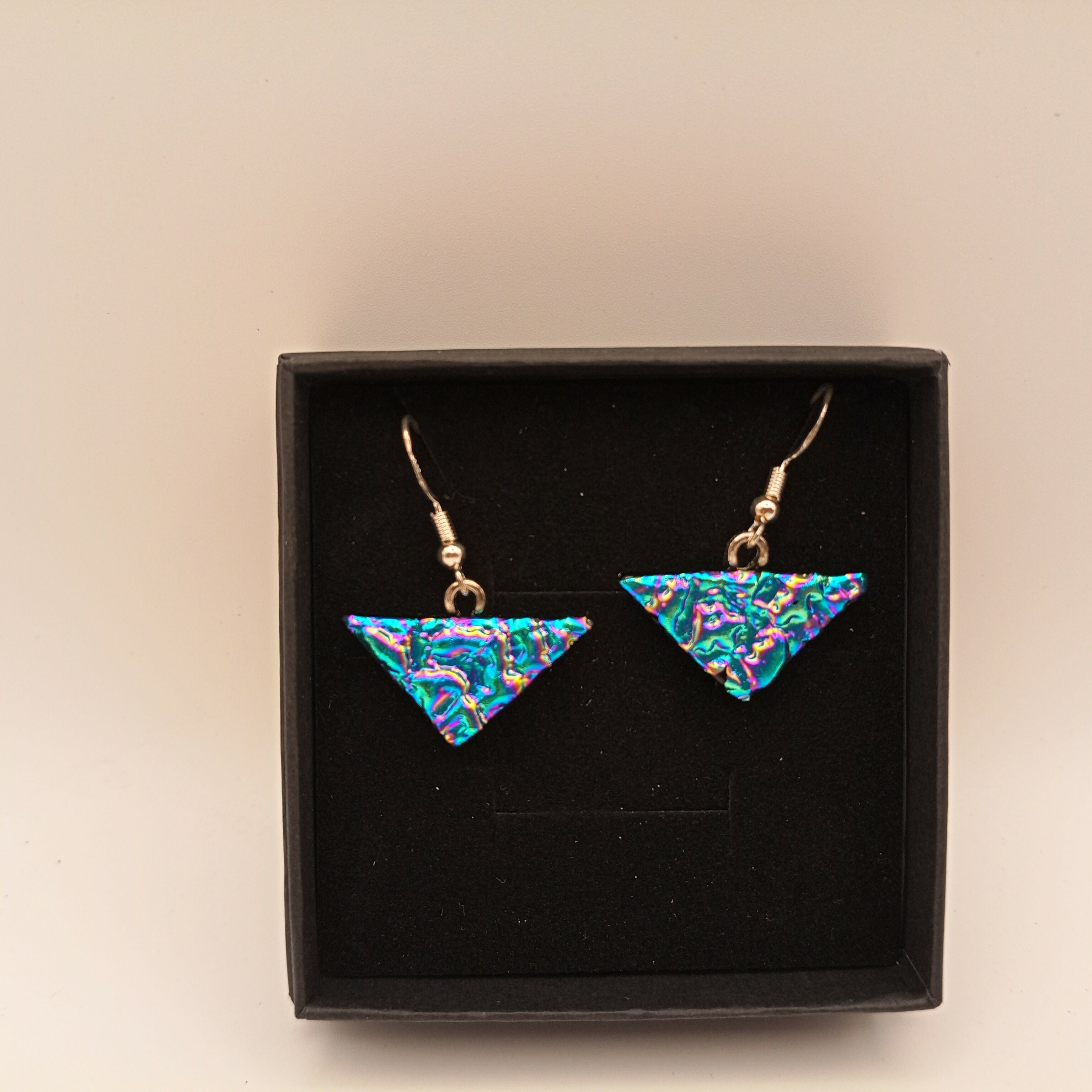 Pink, Blue and Green Triangular Earrings