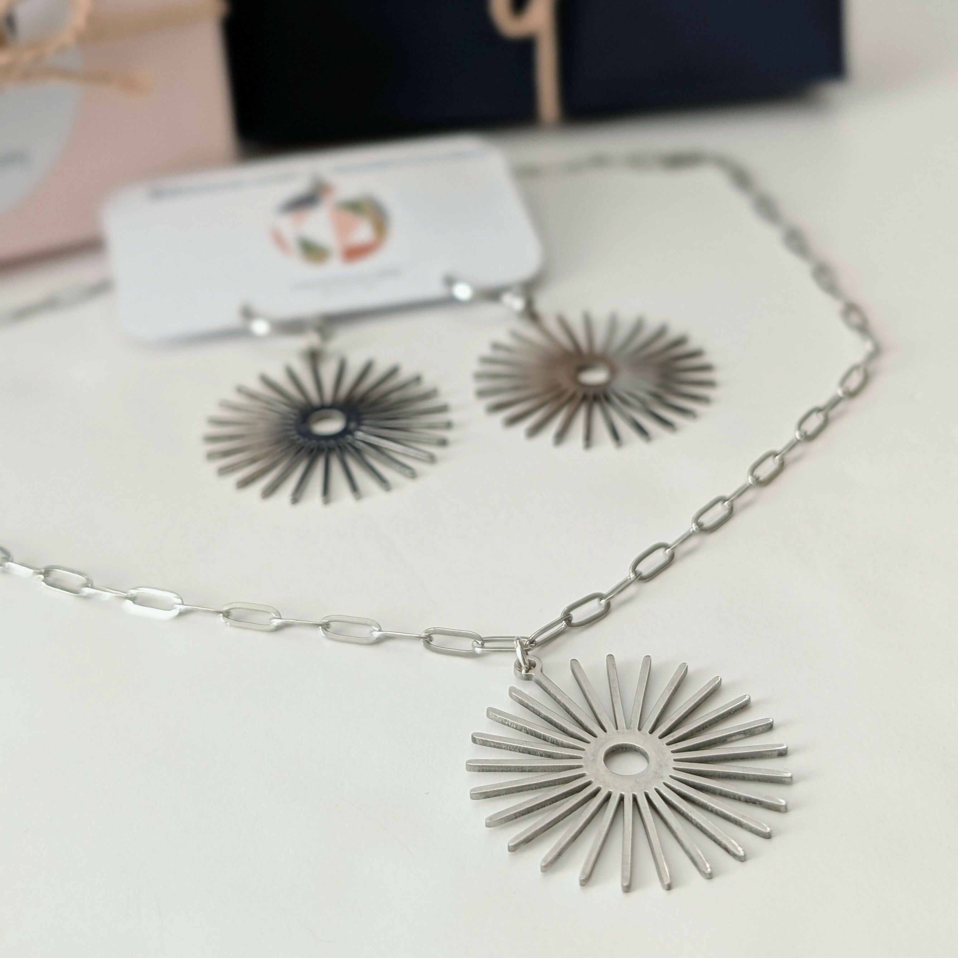 Silver Sunburst Earrings on Gold Plated Huggie