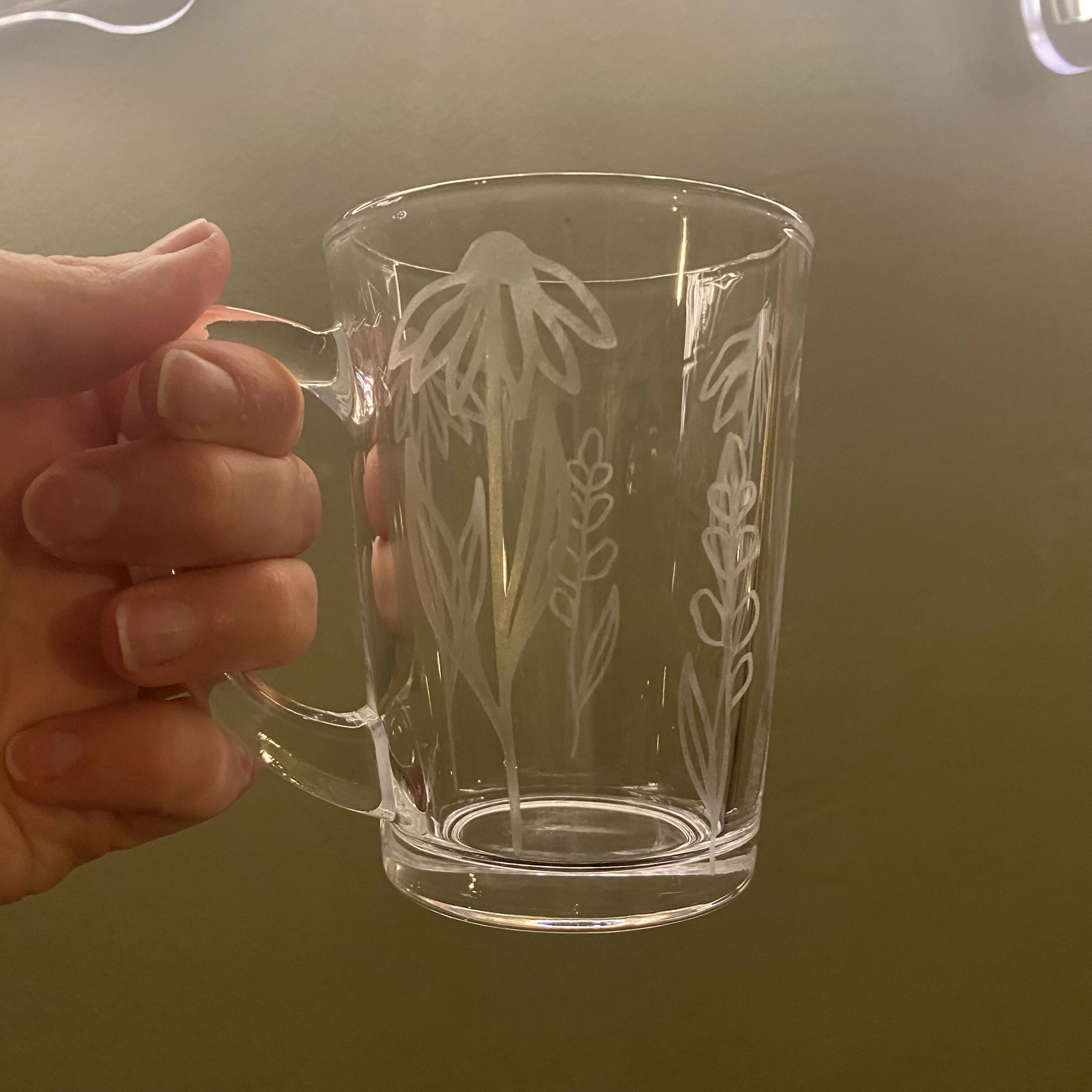 Etched Glass Tea Mug