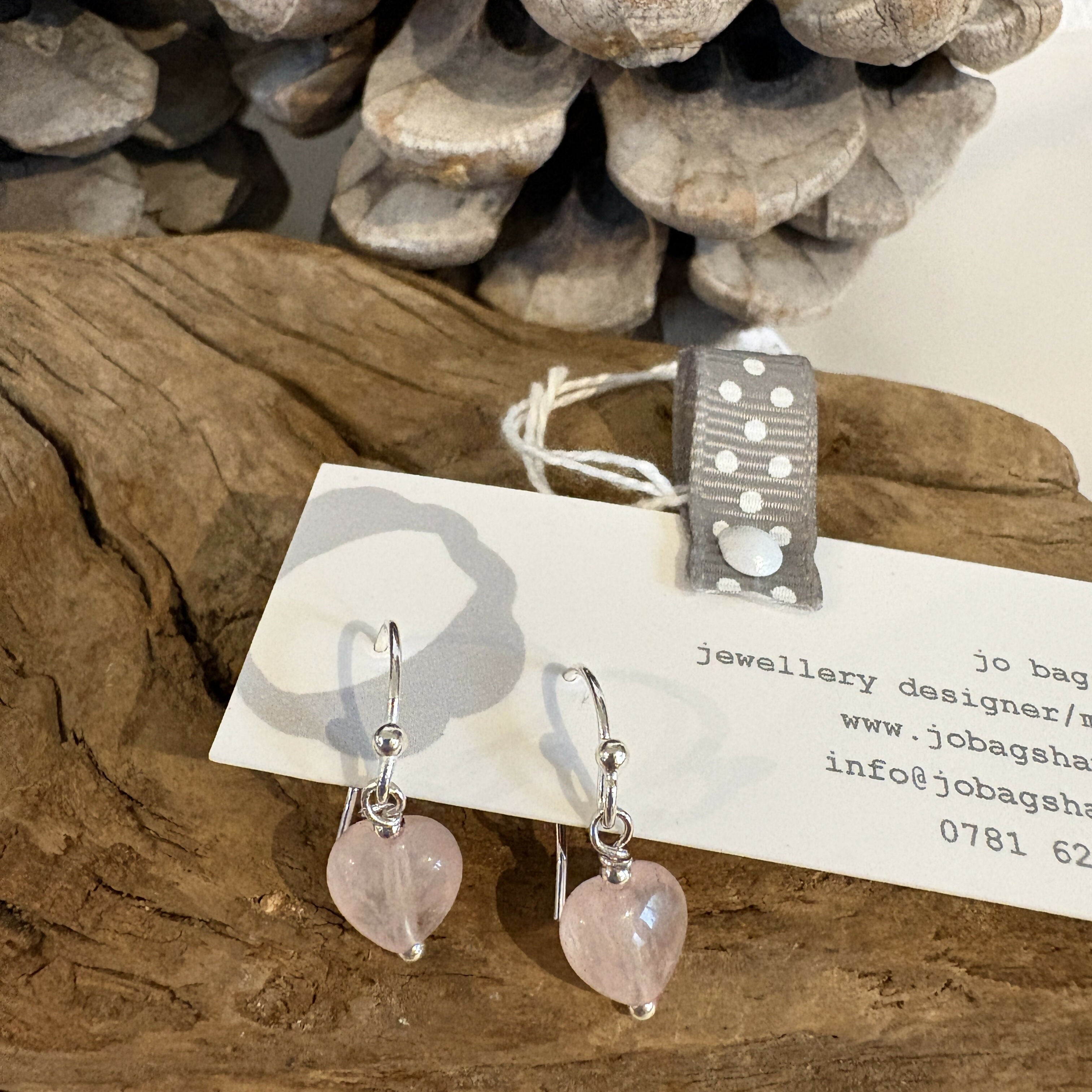 Rose Quartz Heart Drop Earrings