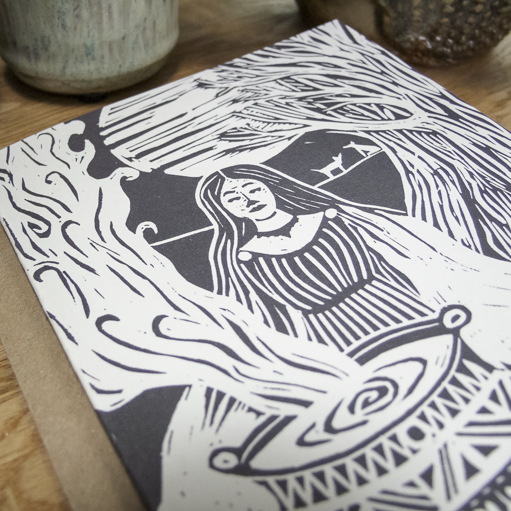 GODDESS CERRIDWEN LINOCUT GREETING CARD
