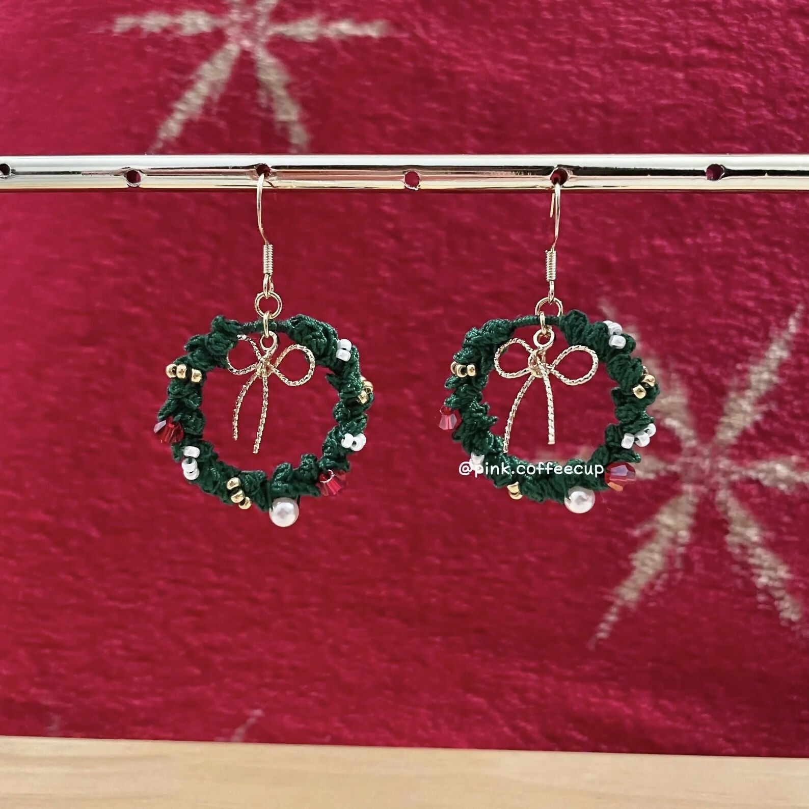 Micro Crochet Christmas Wreath Drop and Dangle Earrings