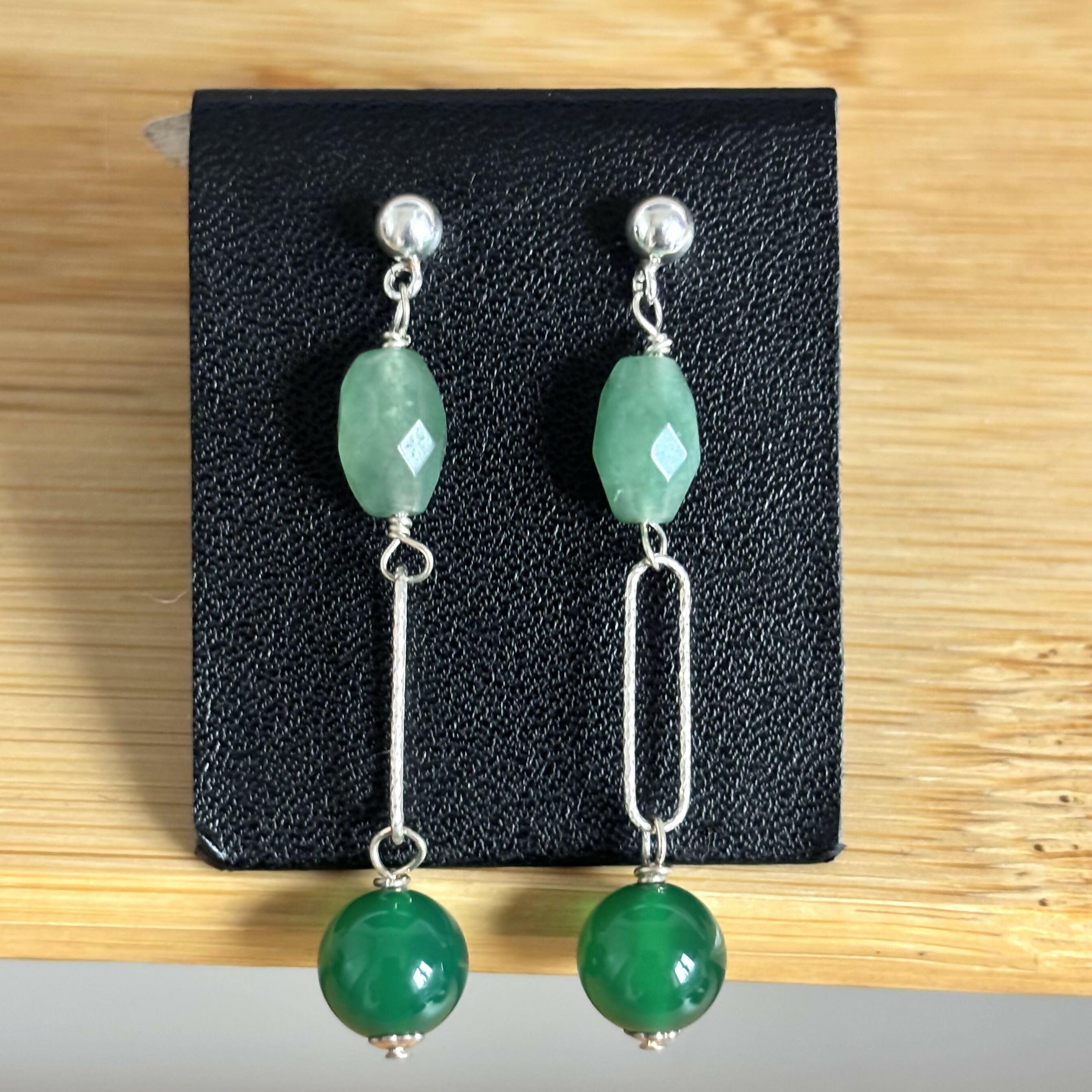 Sterling Silver Green Agate & Green Aventurine Earrings