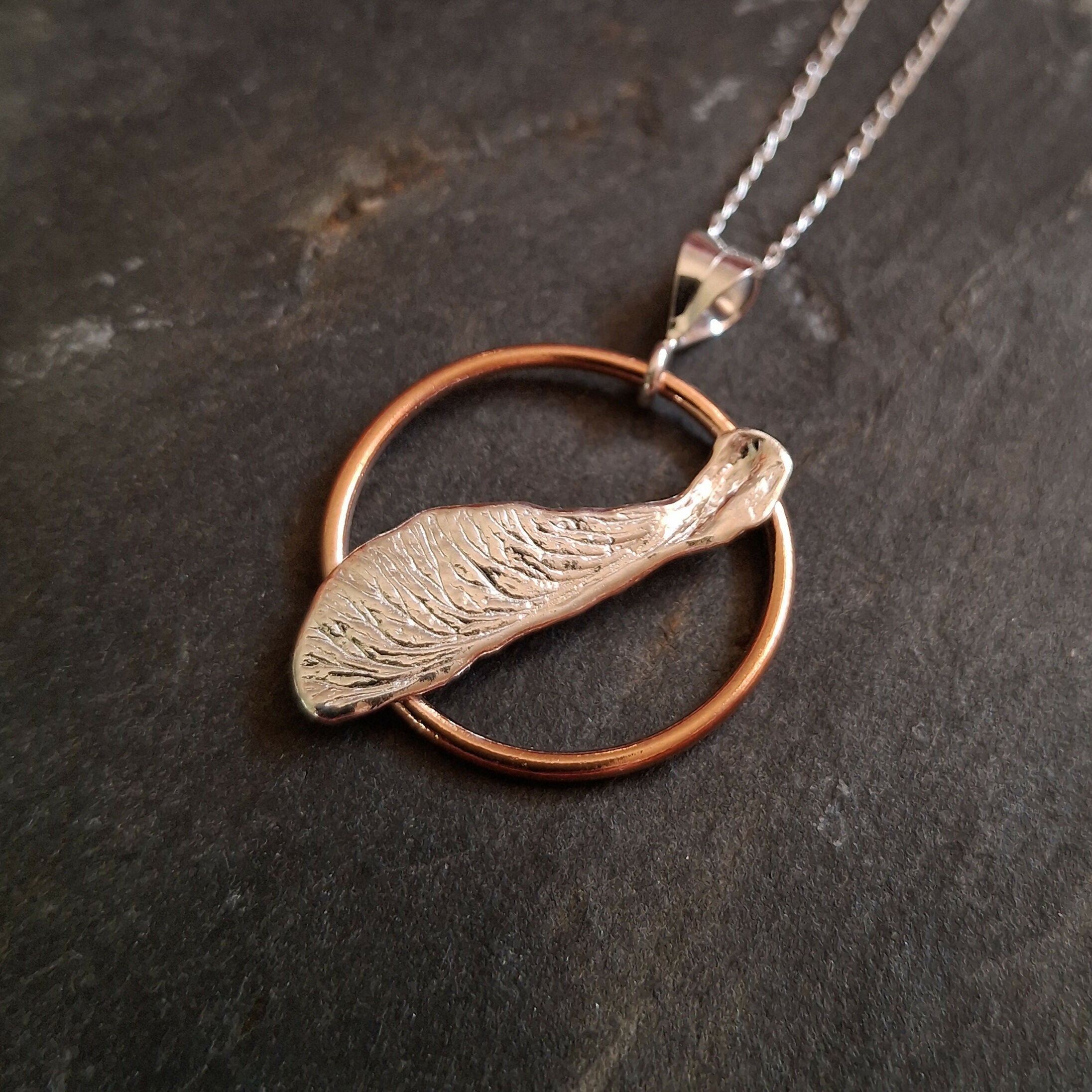 Handmade Real Helicopter Seed Silver Copper Necklace