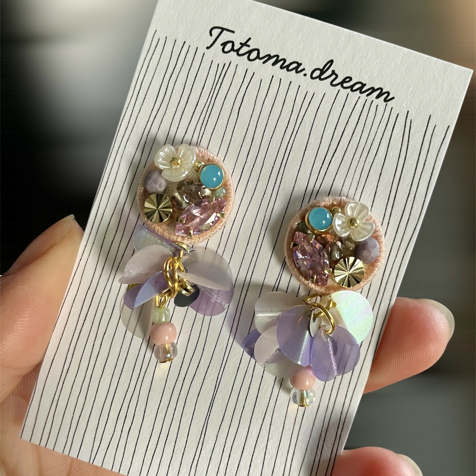 Crystal Embroidery Earrings With Charm