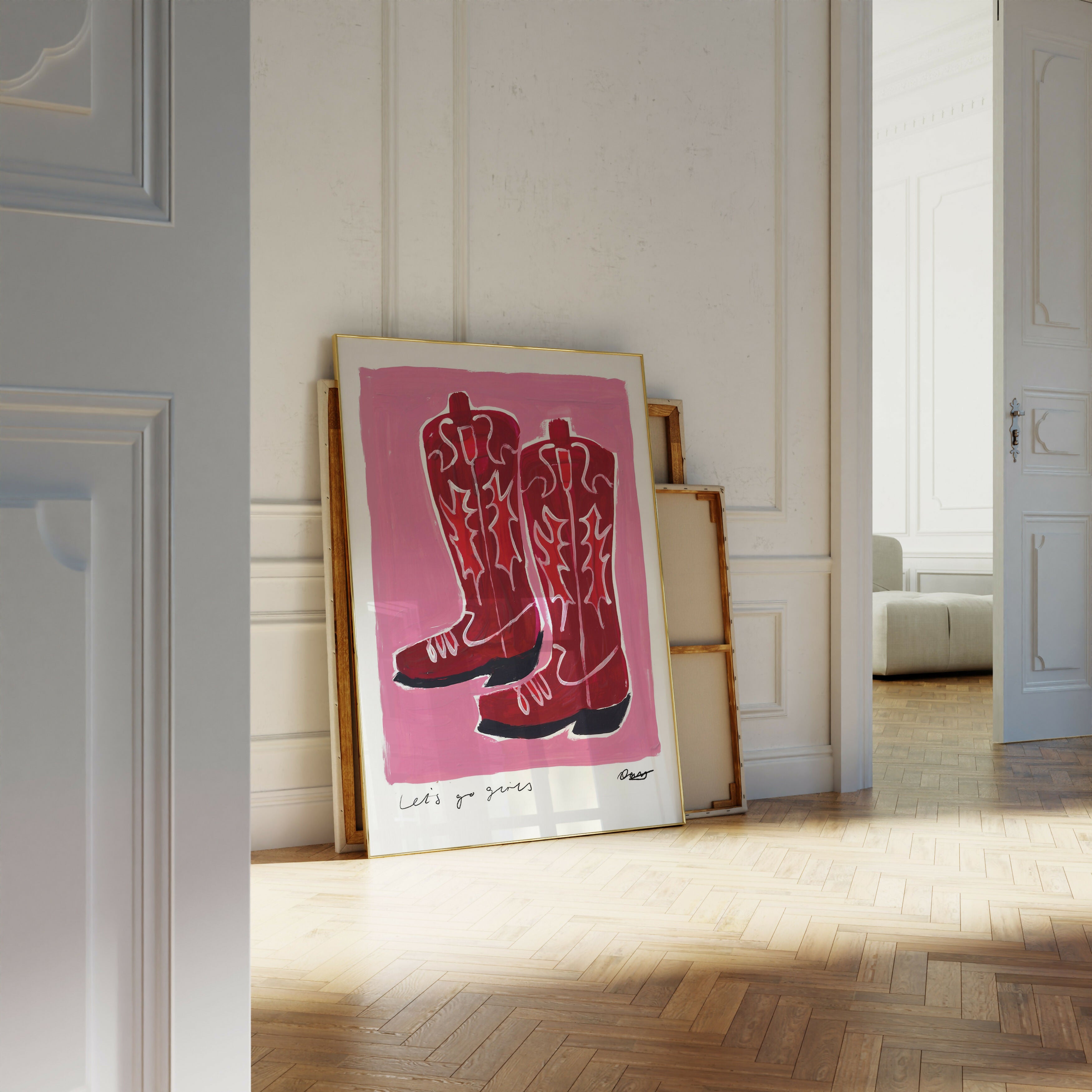 Let's Go Girls Cowboy Boots Pink Art Print