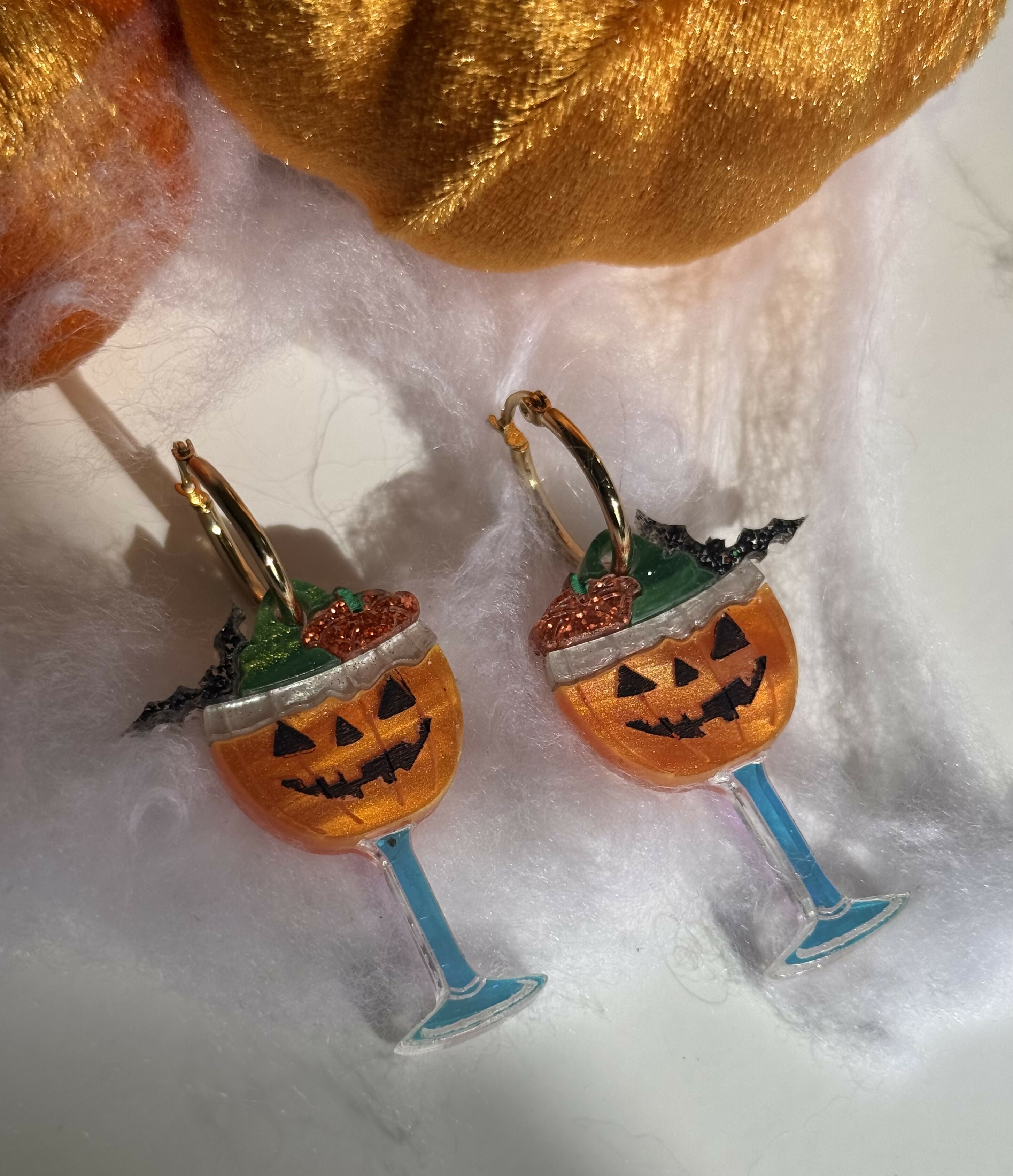 Creepy Halloween Pumpkin Cocktail Earrings