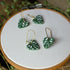 White And Green Leaf Print Heart Earrings