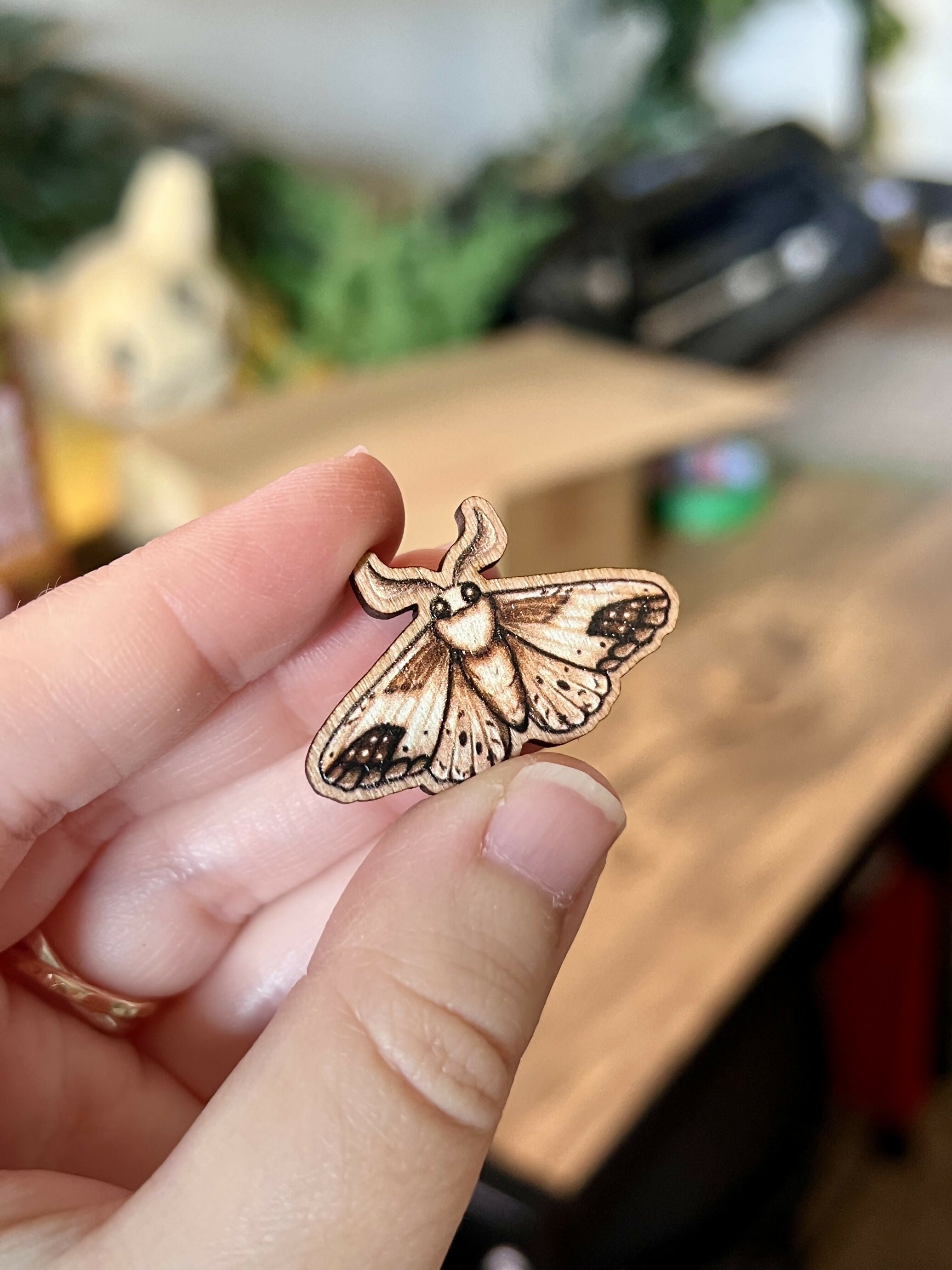 Brown Moth Wooden Pin