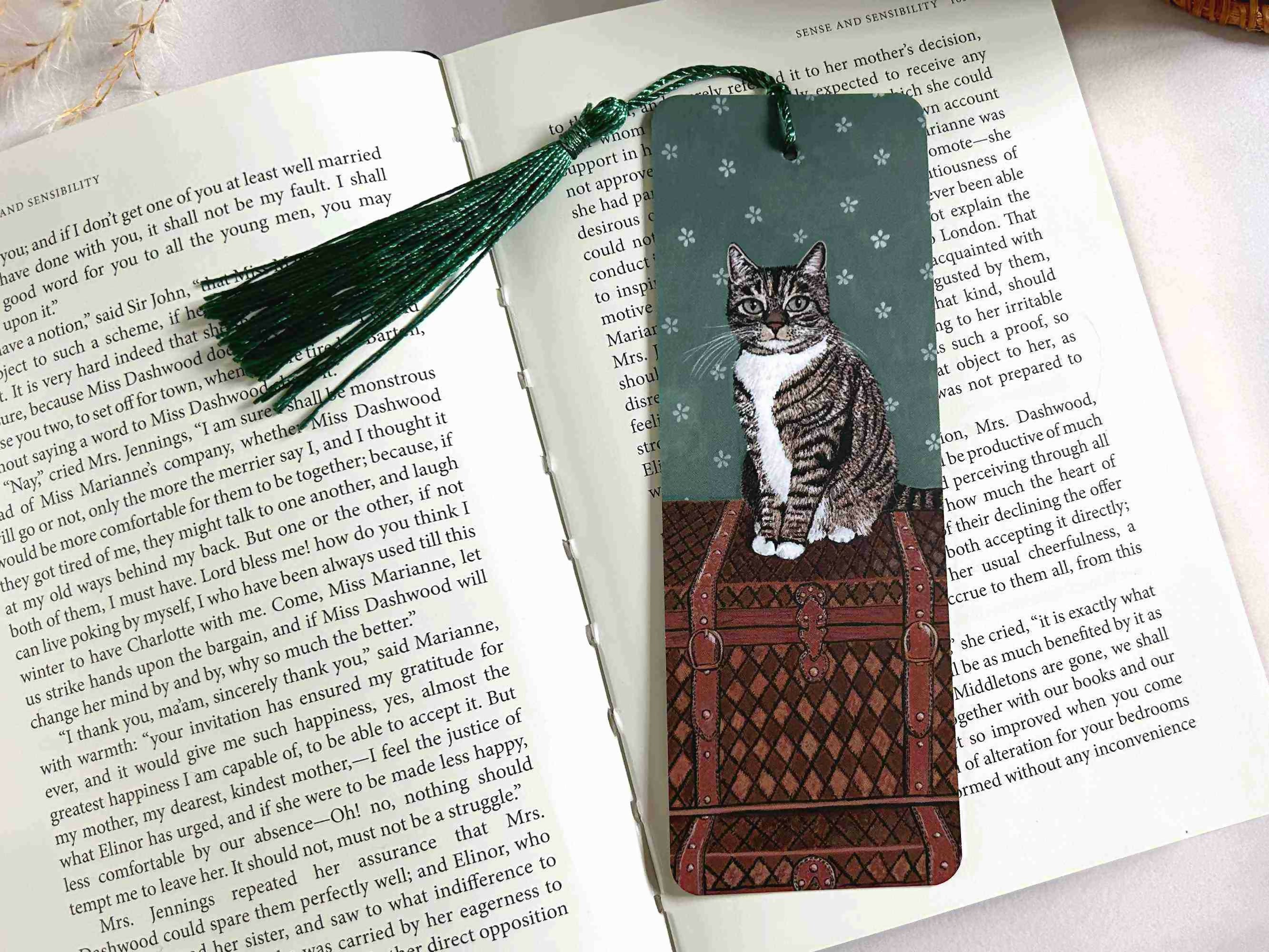 Tabby Cat Bookmark Vintage Trunks