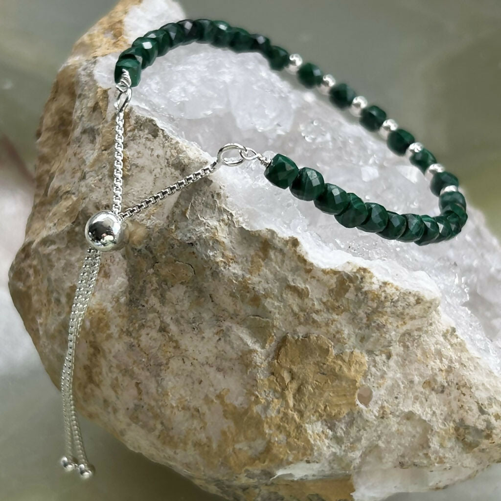 Handmade Sterling Silver Malachite Beaded Bracelet
