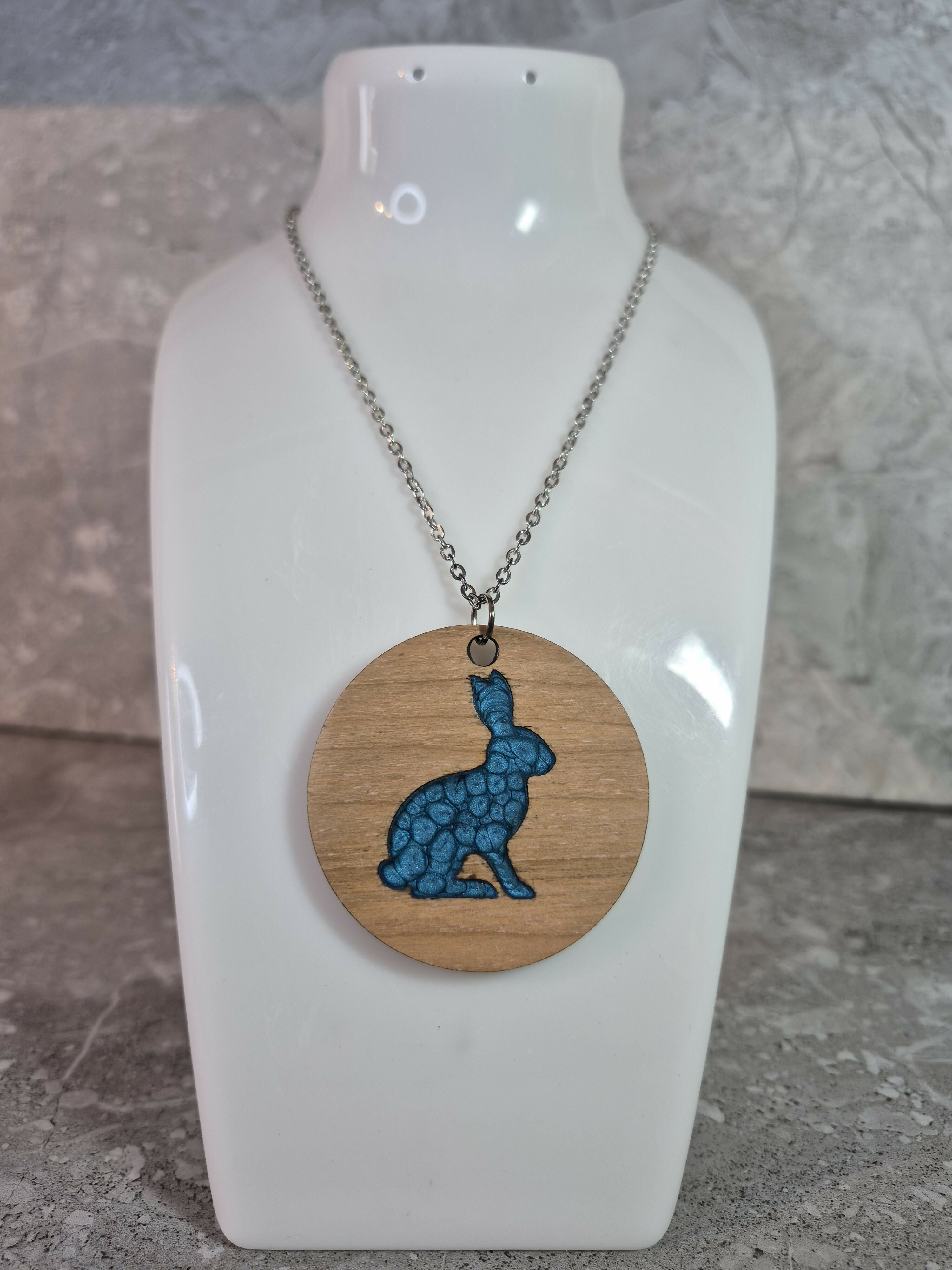 Unique Handcrafted Round Pendant Showing a Seated Hare