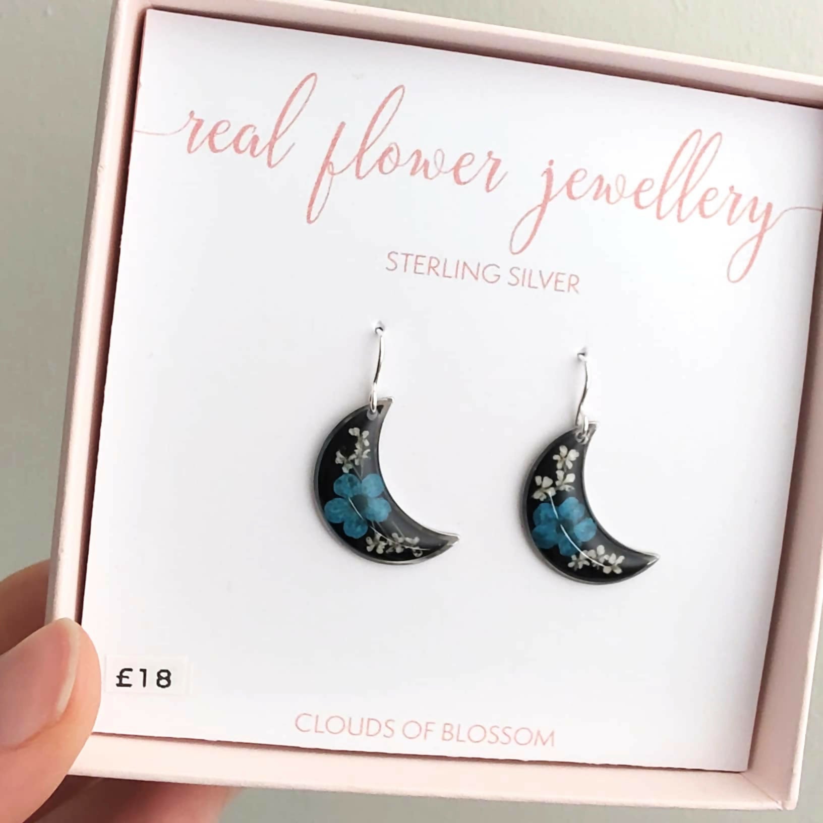 Blue and Black Moon Earrings Sterling Silver