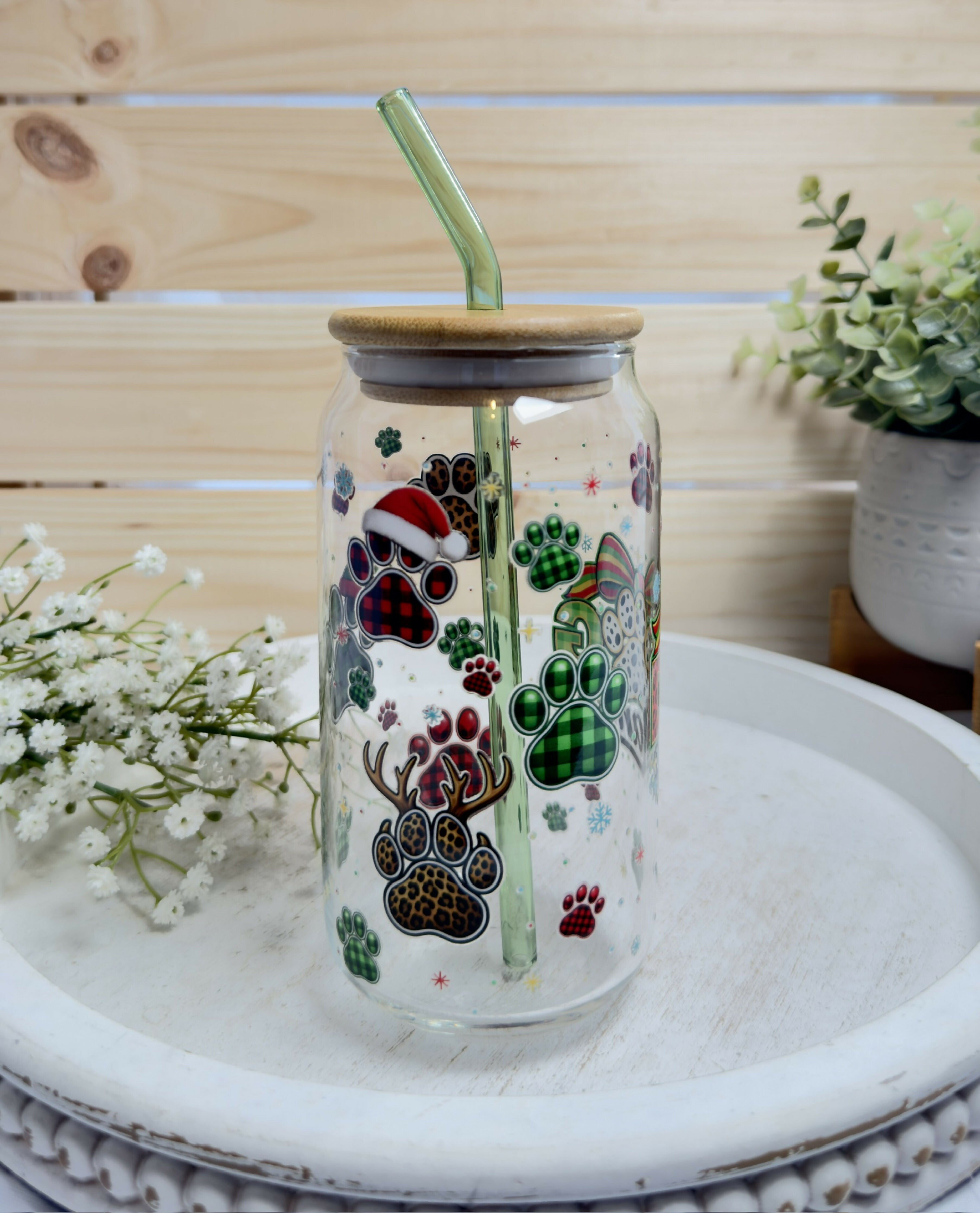 Glass Can Dog Mama Christmas Coquette