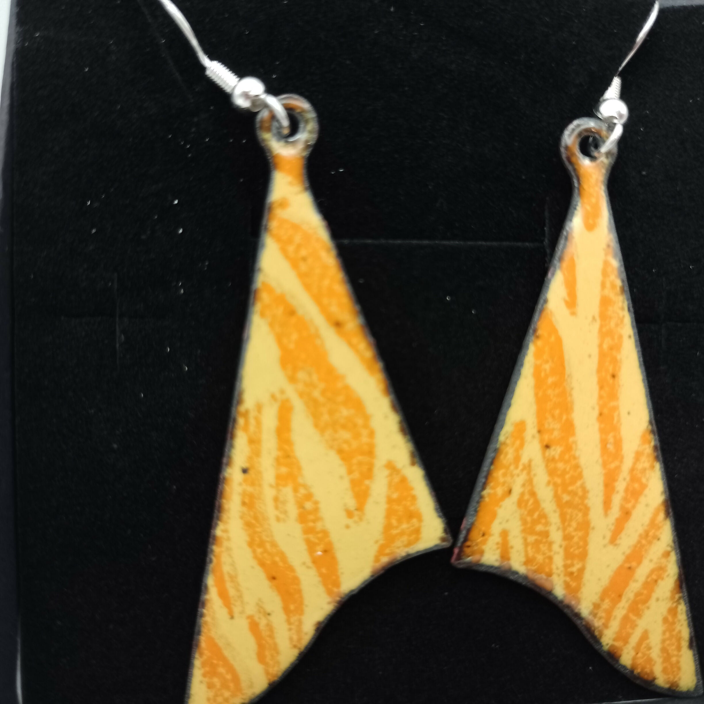 Triangular Yellow and Orange Striped Enamel Earrings