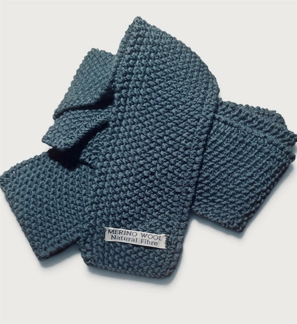 PURE MERINO WOOL , REGULAR LENGTH , UNISEX, SKINNY SCARF, SLATE-BLUE COLOUR