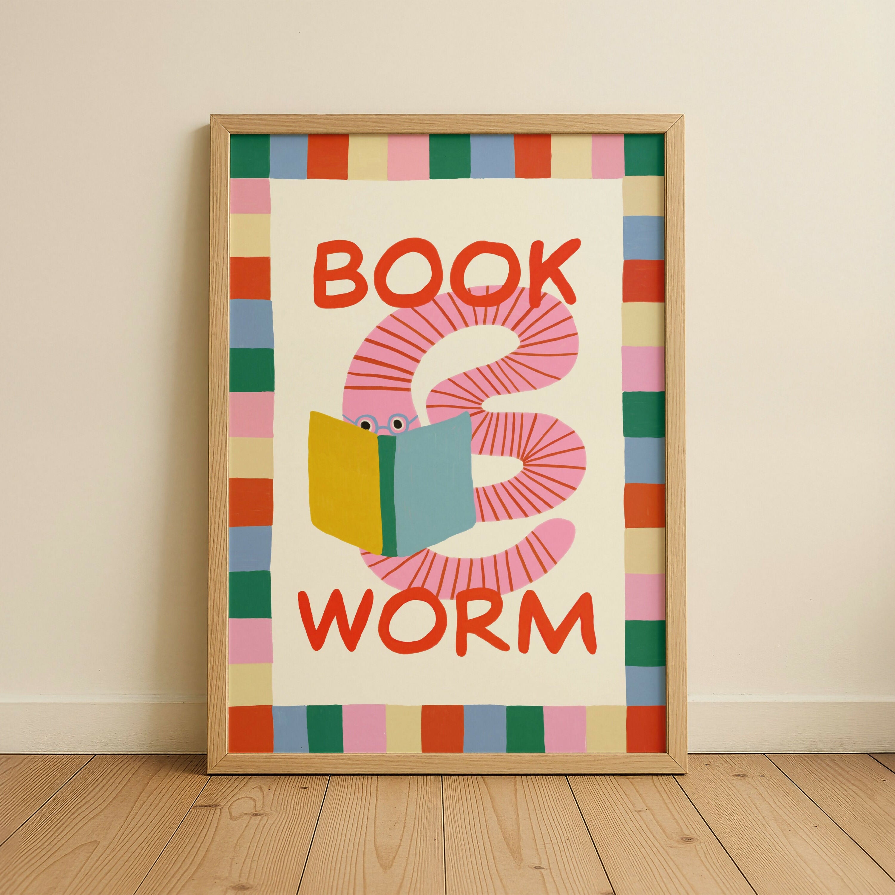 Book Worm Nursery Kids Art Print