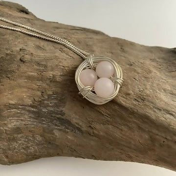 Rose Quartz Nest Necklace, Sterling Silver