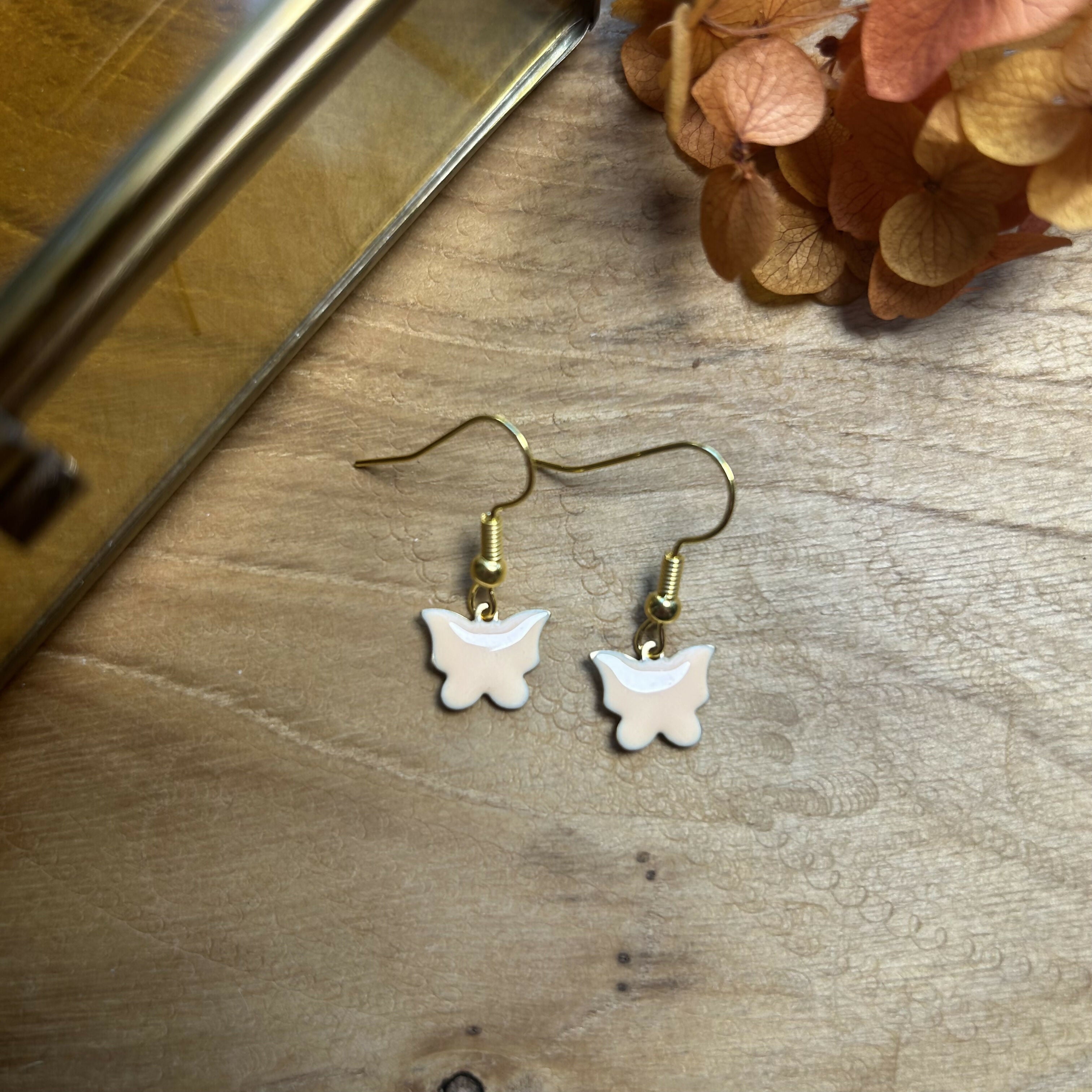 Lovely Peach Enamel Butterfly Earrings
