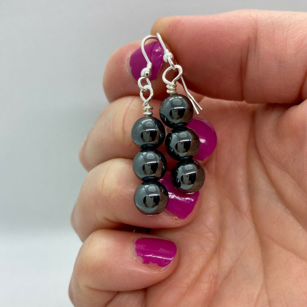 Hematite & Sterling Silver Bead Earrings
