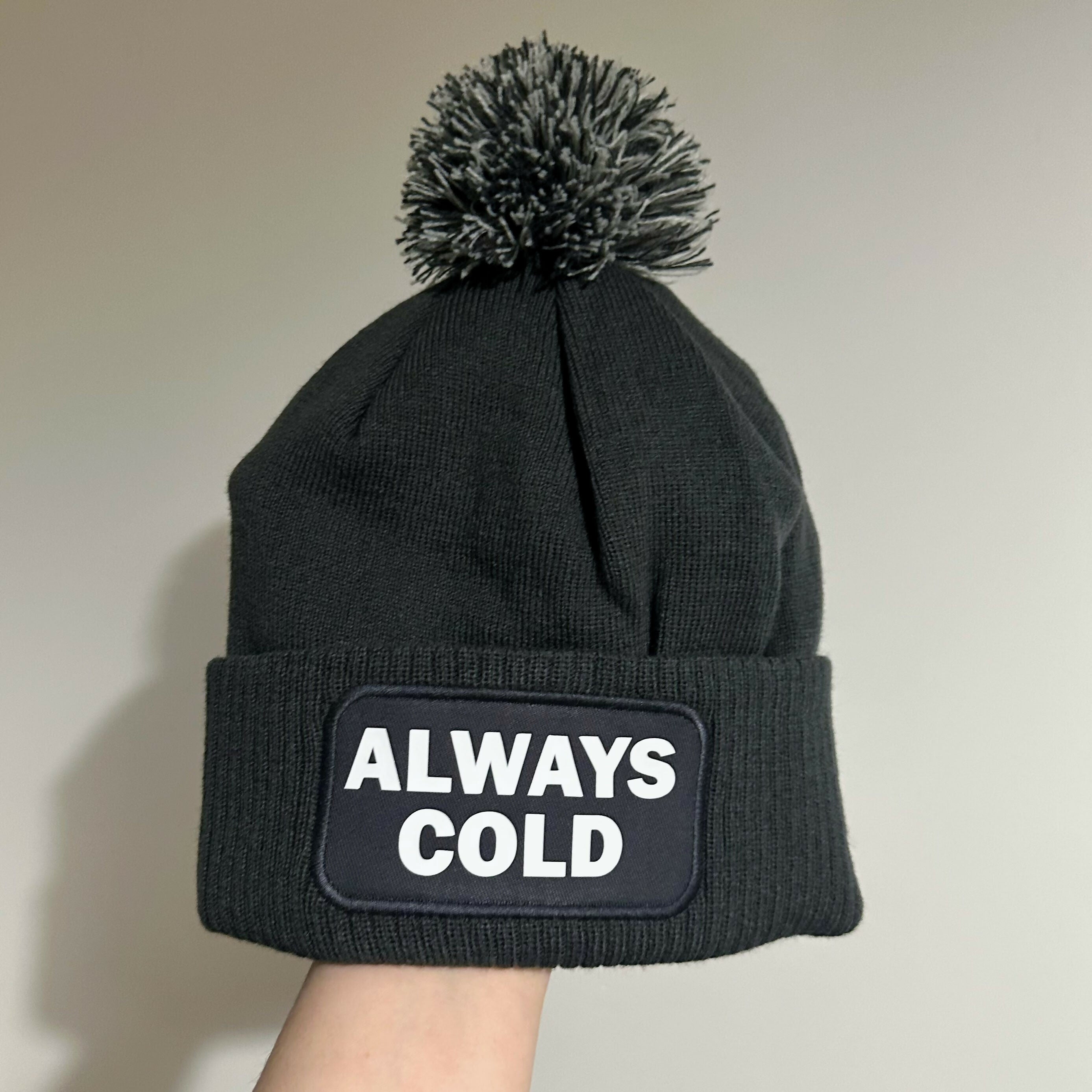 Always Cold Cuffed Rectangular Patch Bobble Hat