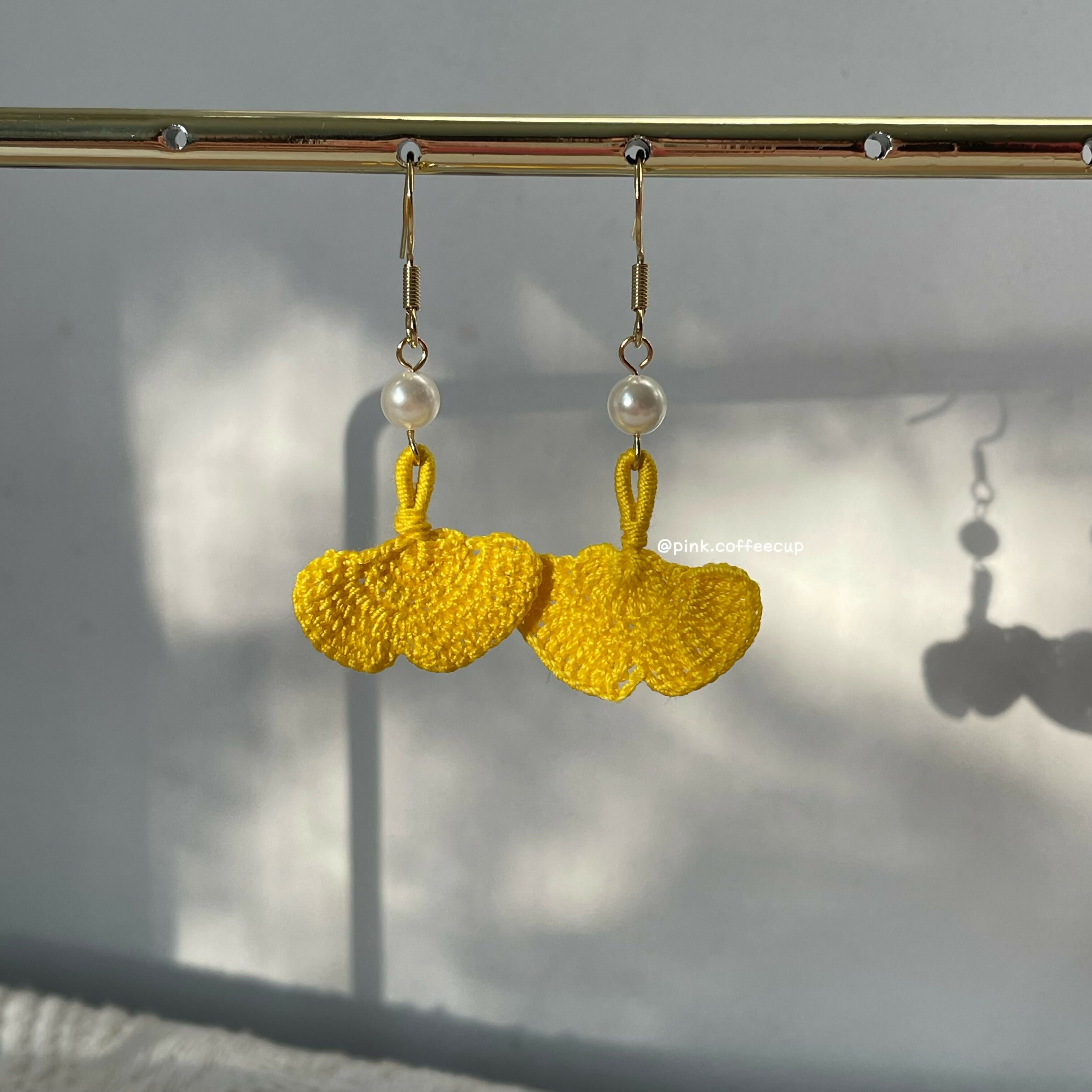 Micro Crochet Ginkgo Drop and Dangle Earrings