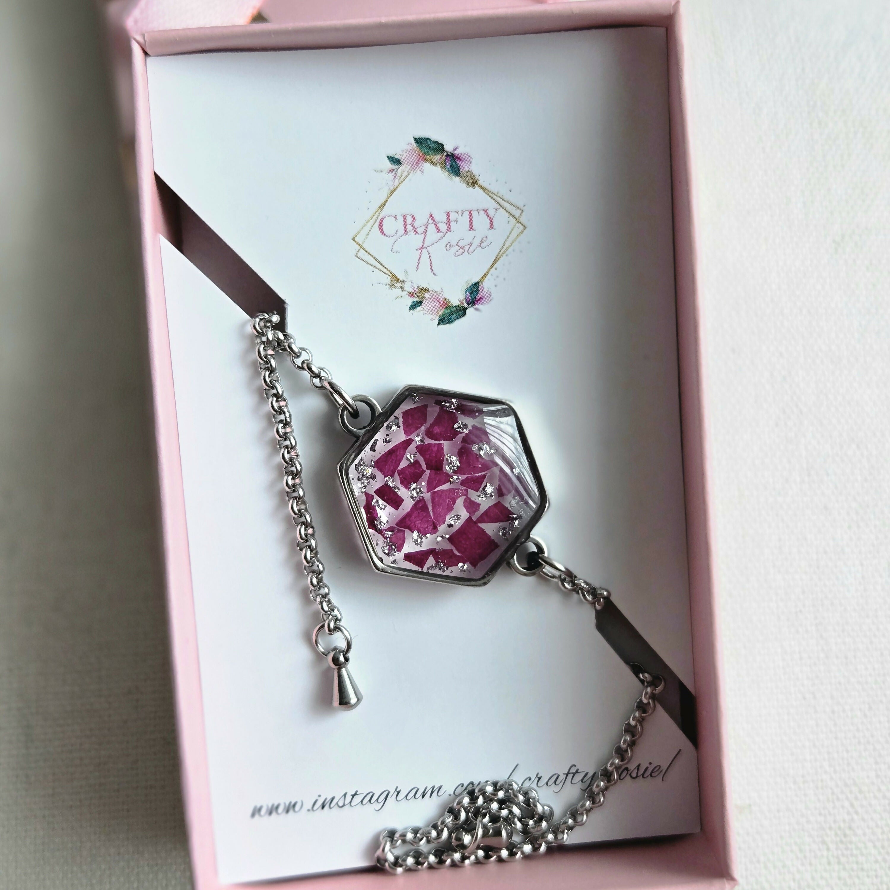 Stainless Steel Real Dried Red Rose Petal Bracelet