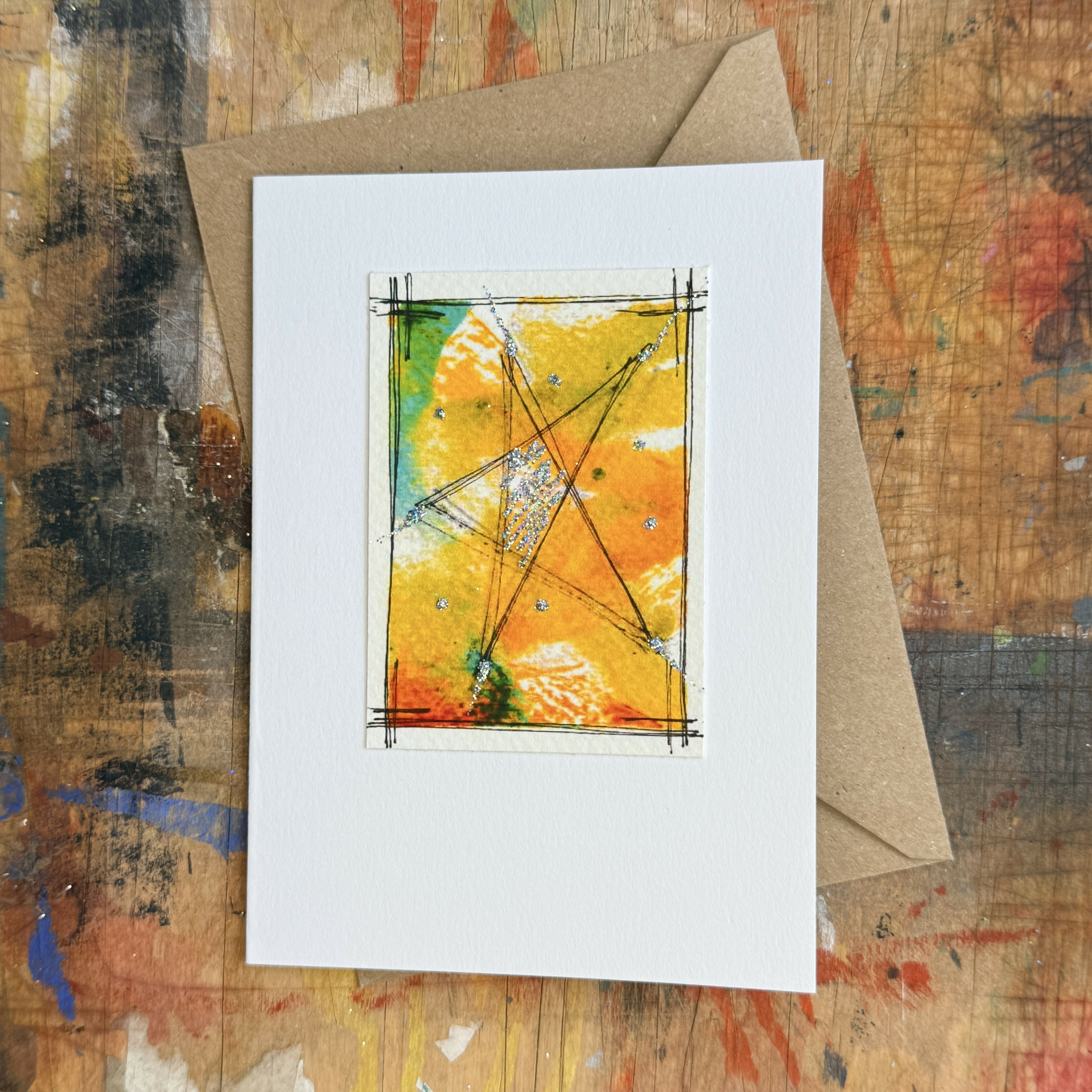 Abstract Sparkle Star Card in Yellow