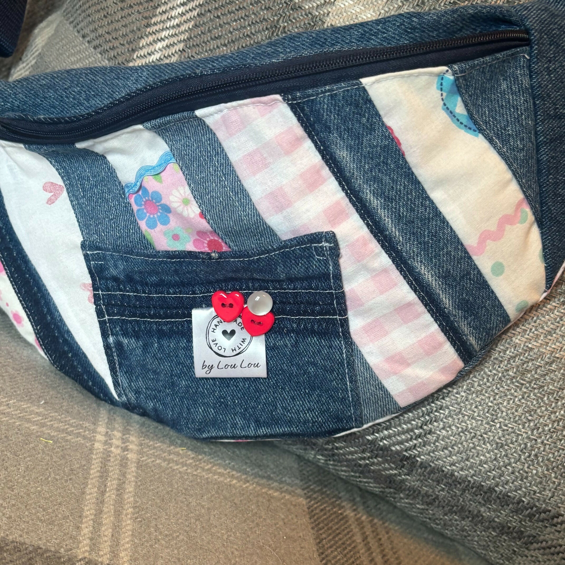 Unique Crossbody Bag Handbag Made From Upcycled Jeans With Adjustable Handle