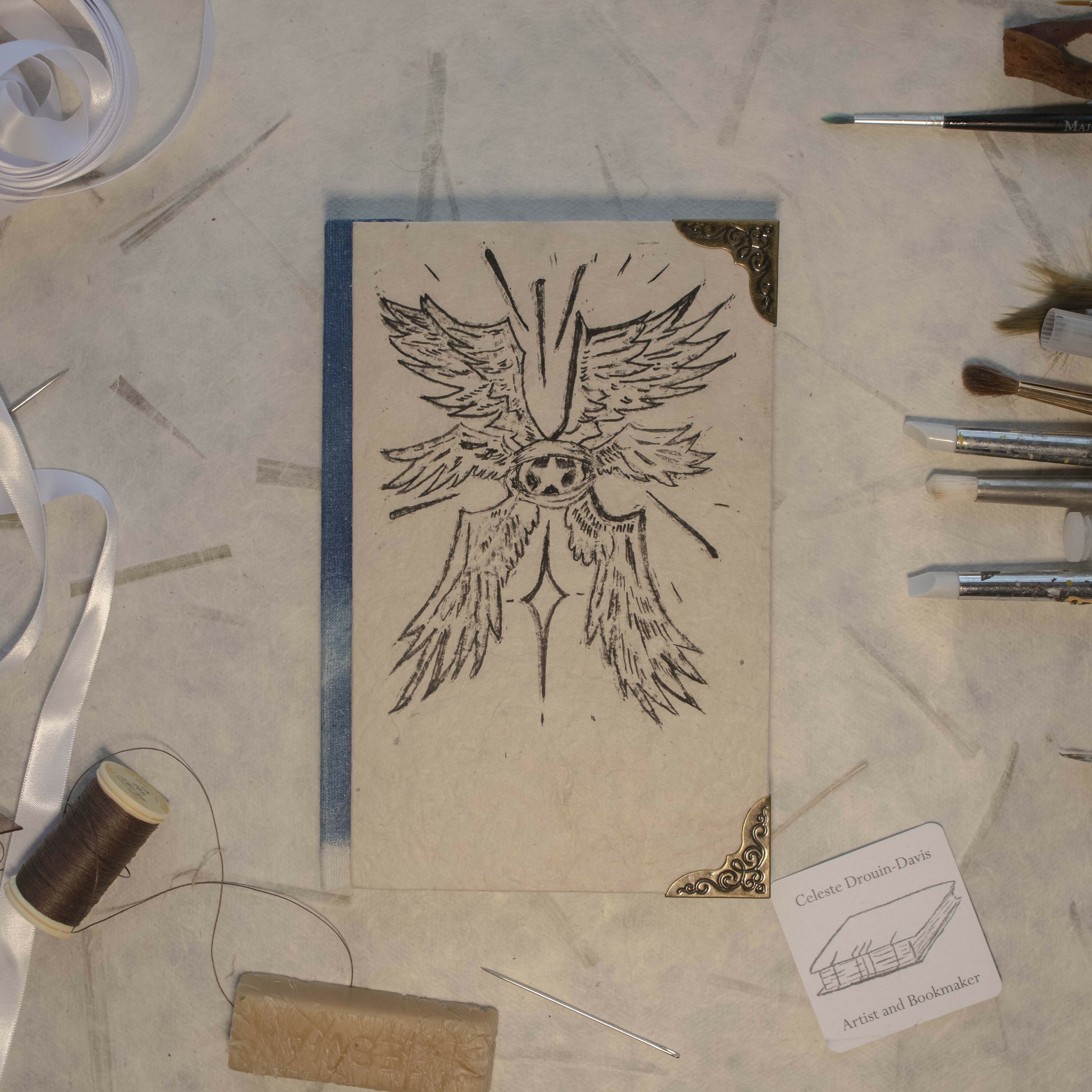 Handmade Case Bound Artists Sketchbook with Lino Printed Cover