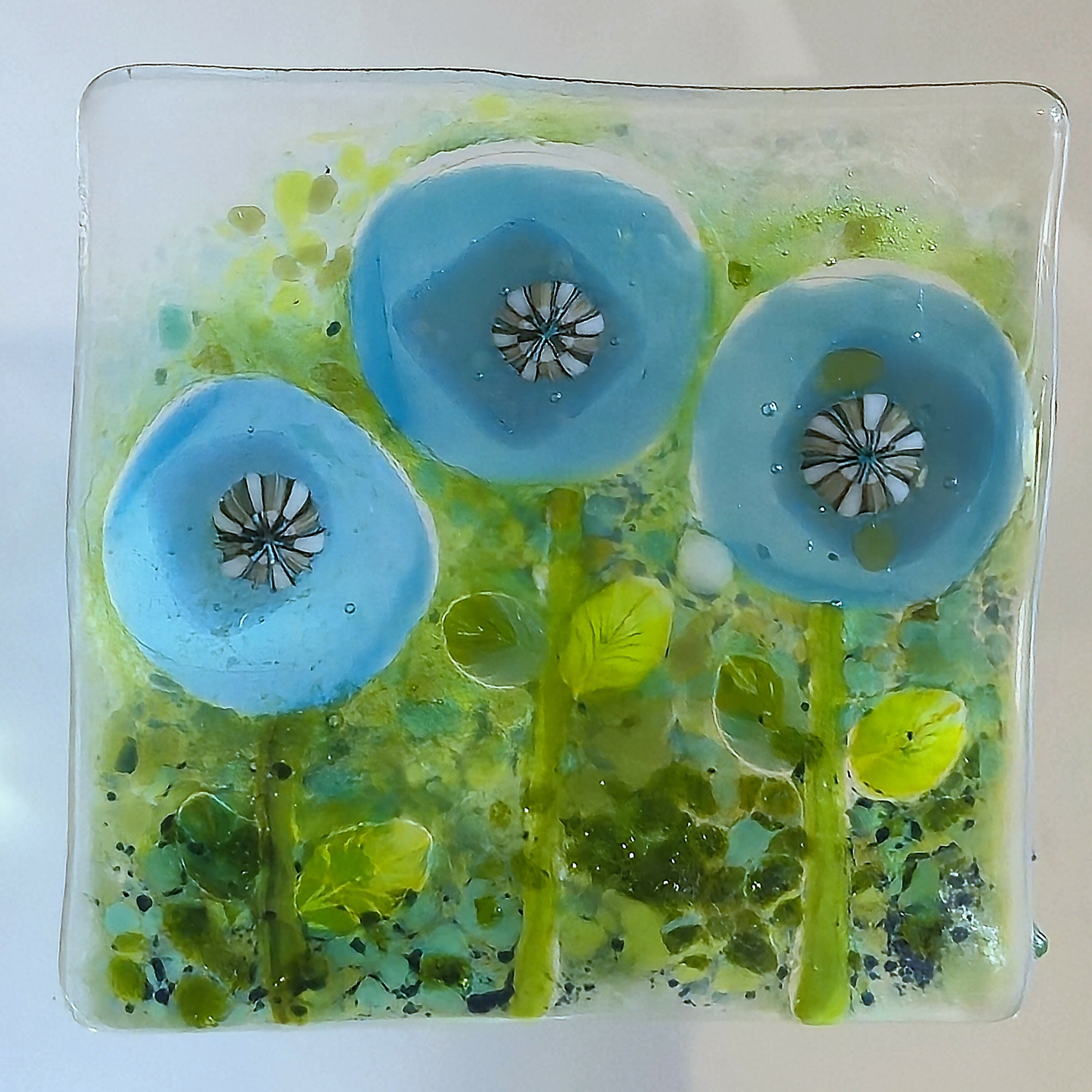 Small Fused Glass Blue Flower Trio