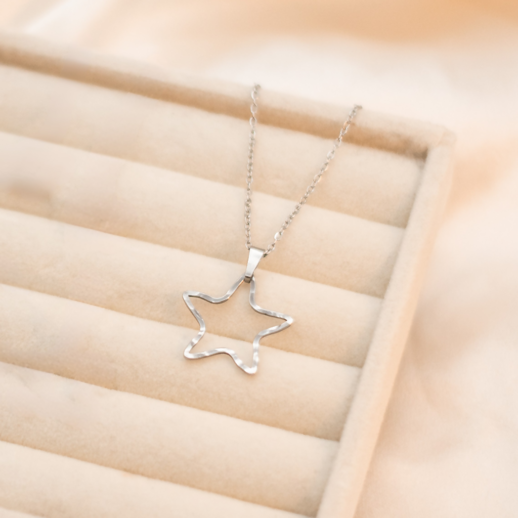 Hammered Stainless Steel Star Necklace