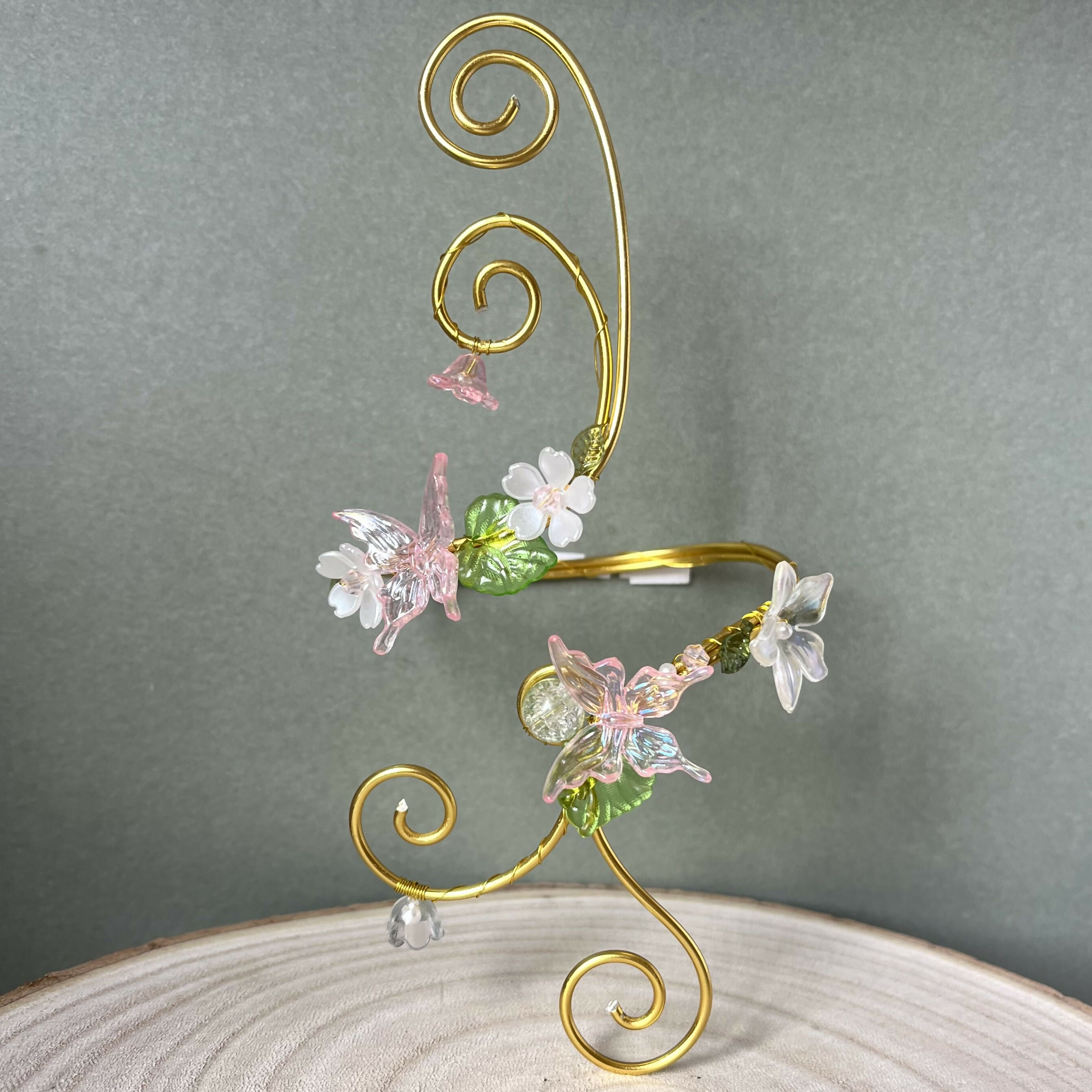 Fairy Garden Beaded Wire Wrapped Arm Cuff In Gold