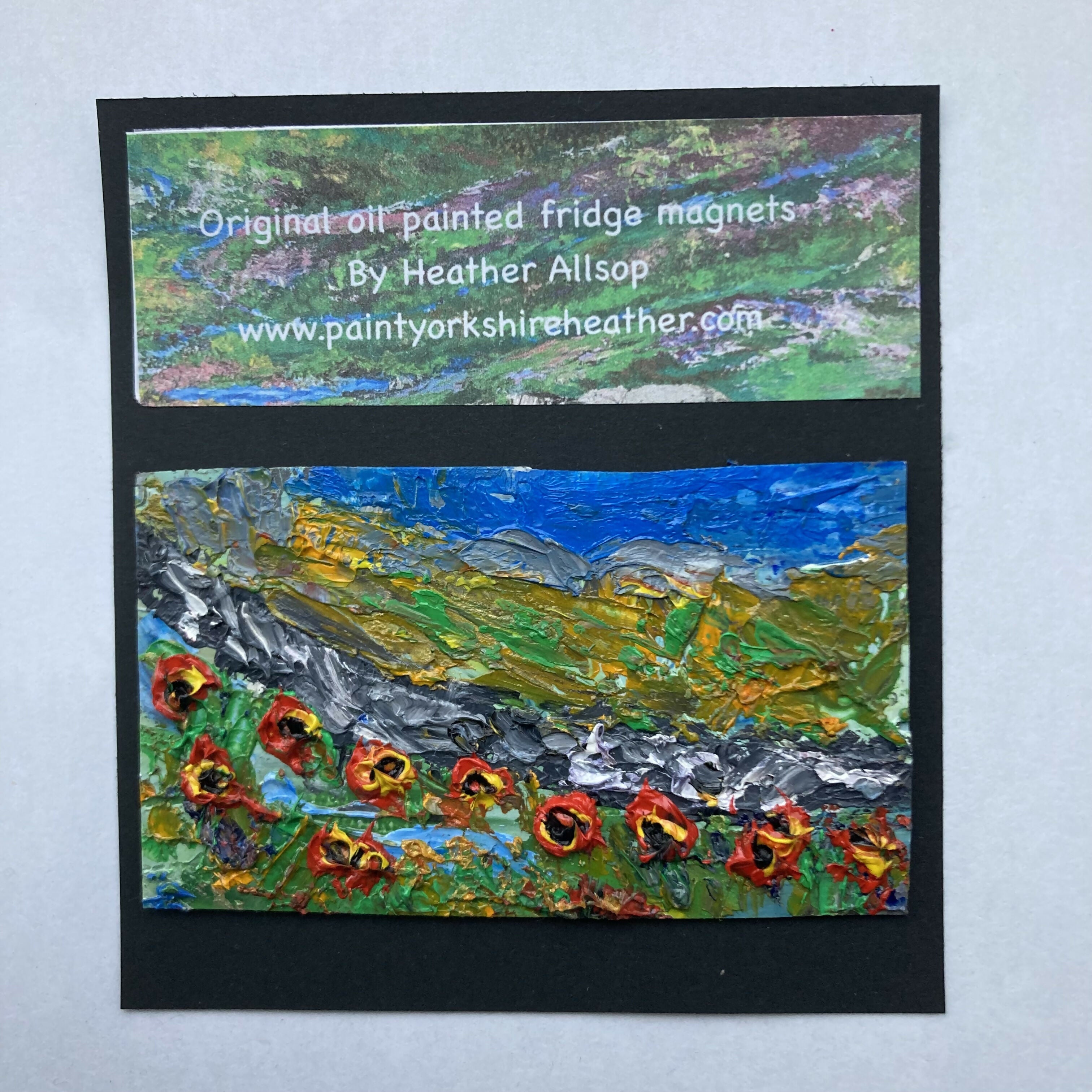 Poppies By Stone Wall Mini Oil Painting Fridge Magnet