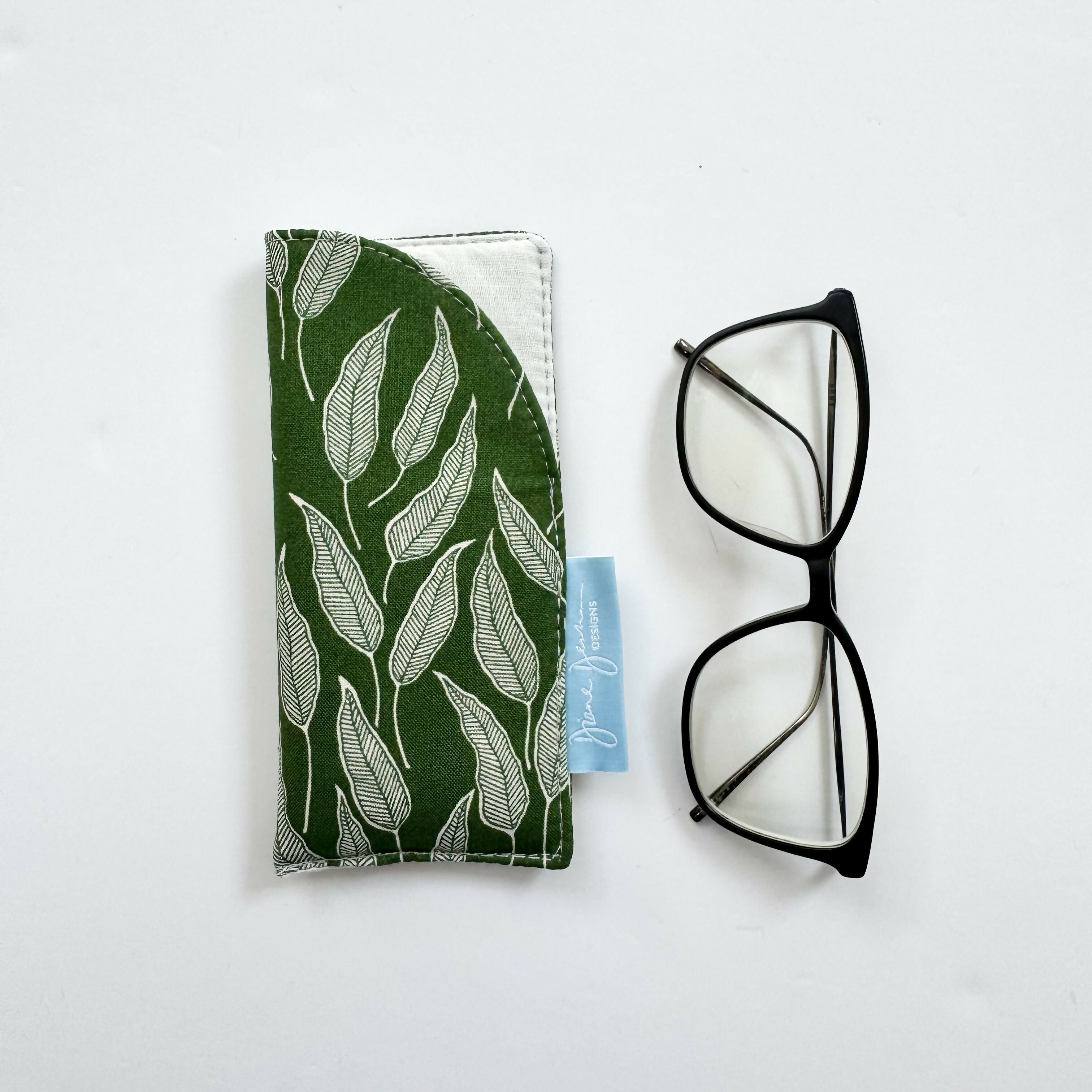 Slip In Glasses Case - Green Leaves