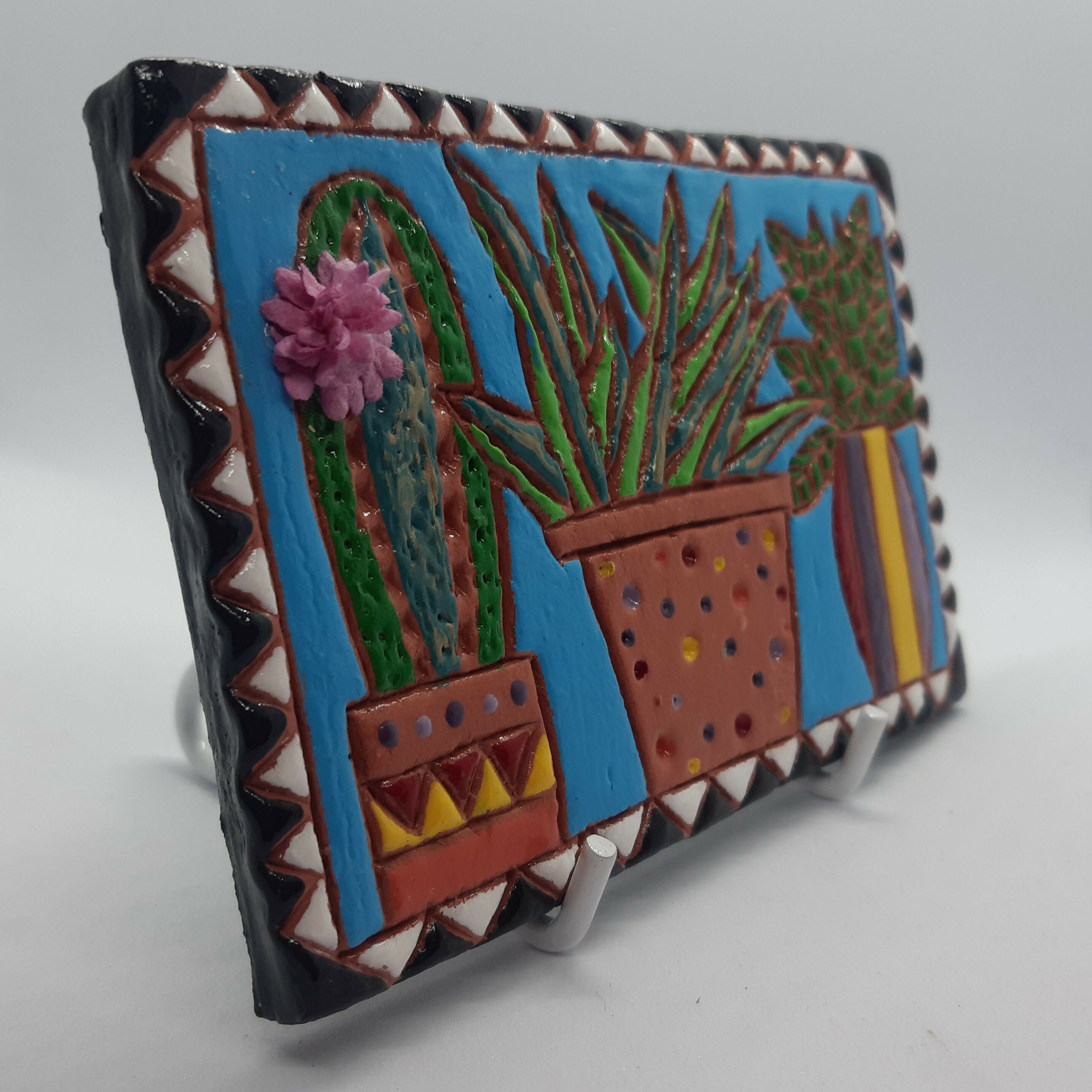 Clay Cactus, Succulent and Plant Colourful Tile