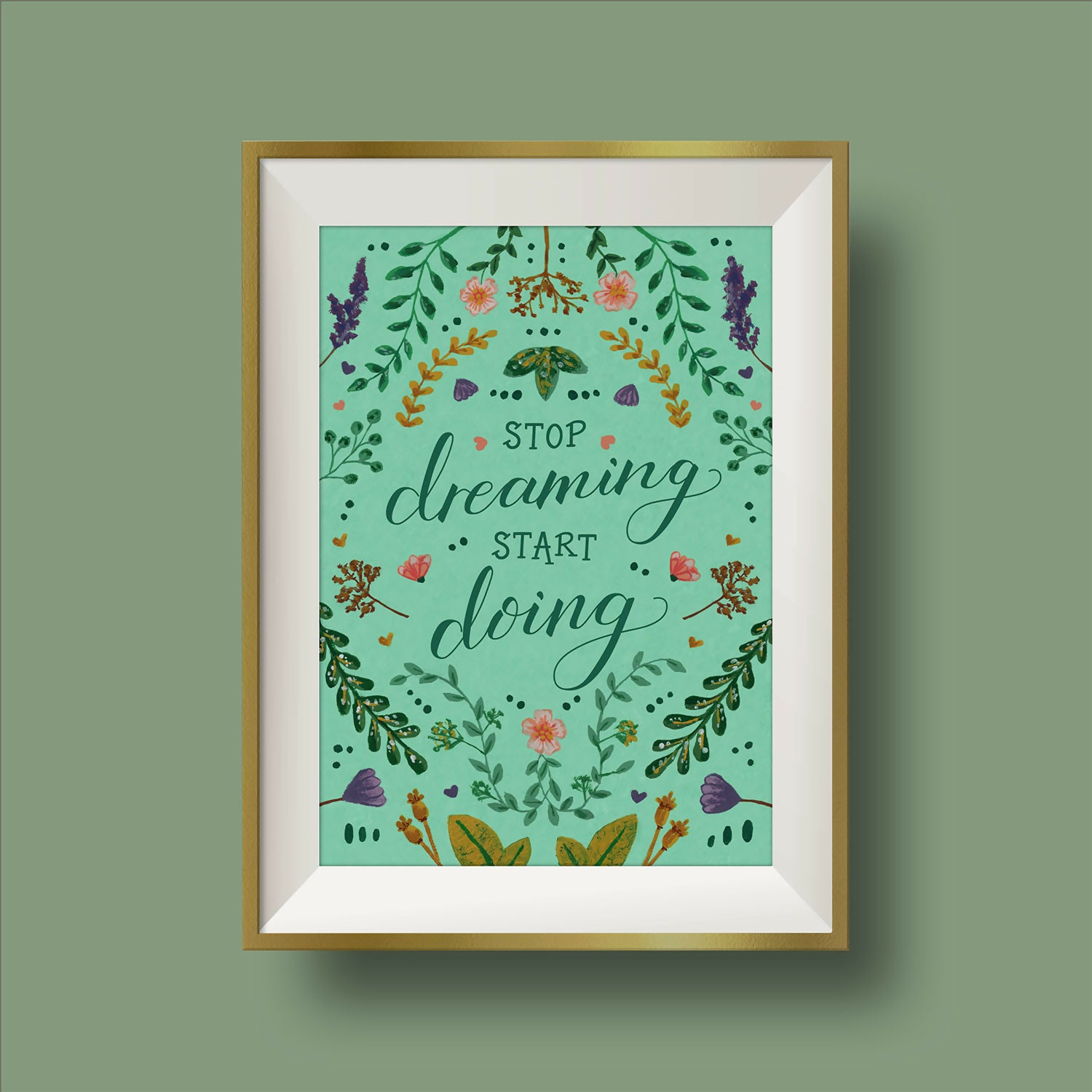 Feel Good Floral Art Print Green A4