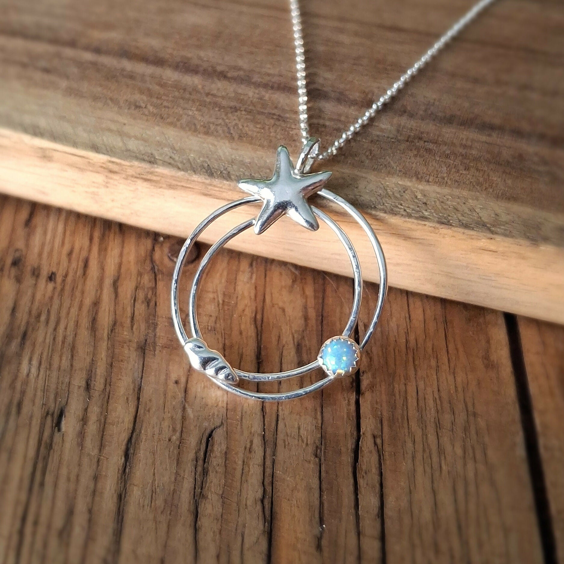 Handmade Seaside Circle Necklace With Opal