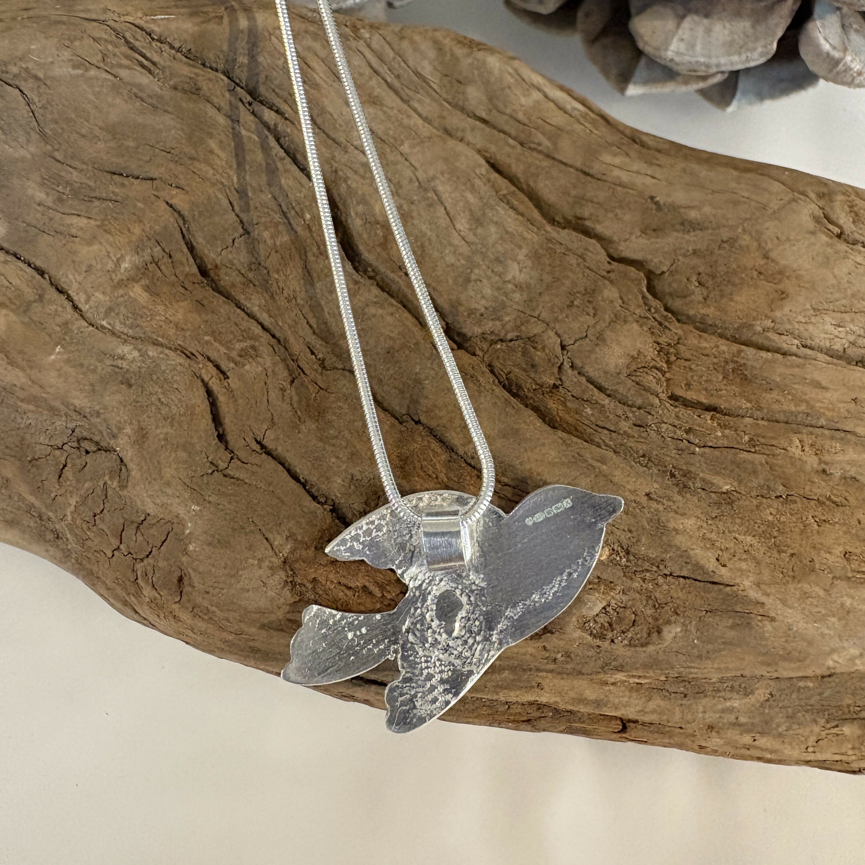 Sterling Silver Large Flying Bird Pendant Necklace