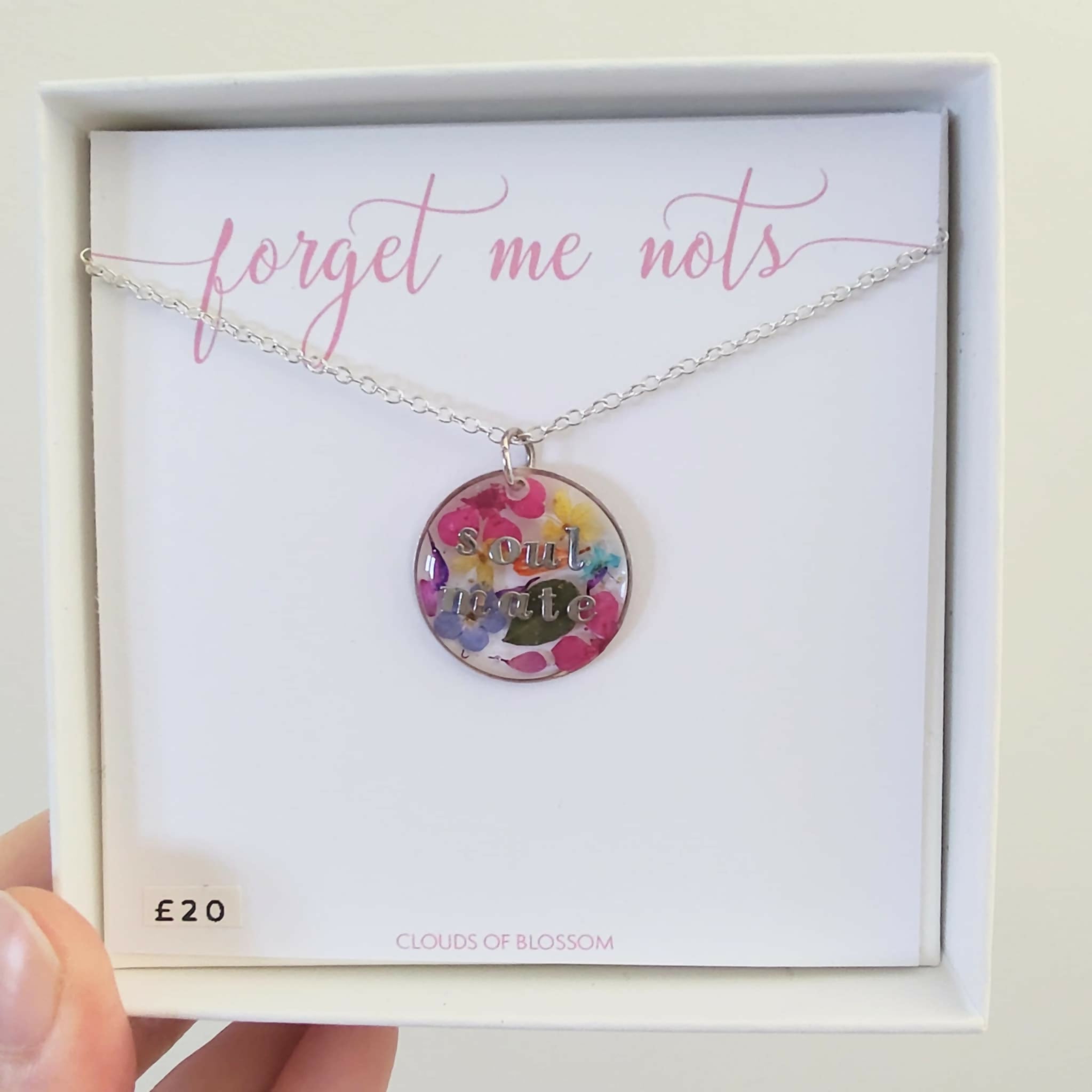Real Flower Soulmate Circle Necklace Silver Plated