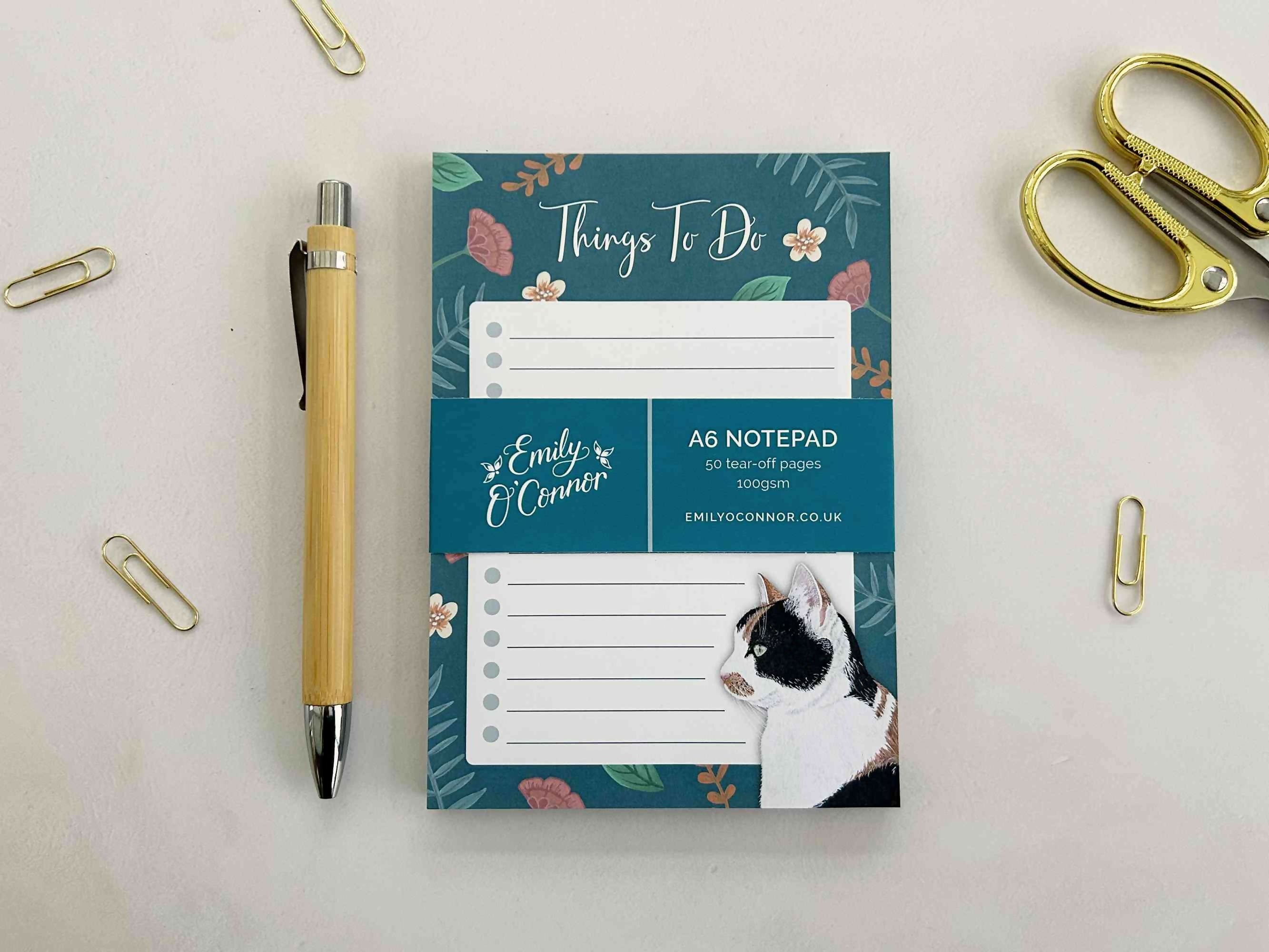 Calico Cat A6 Floral Notepad